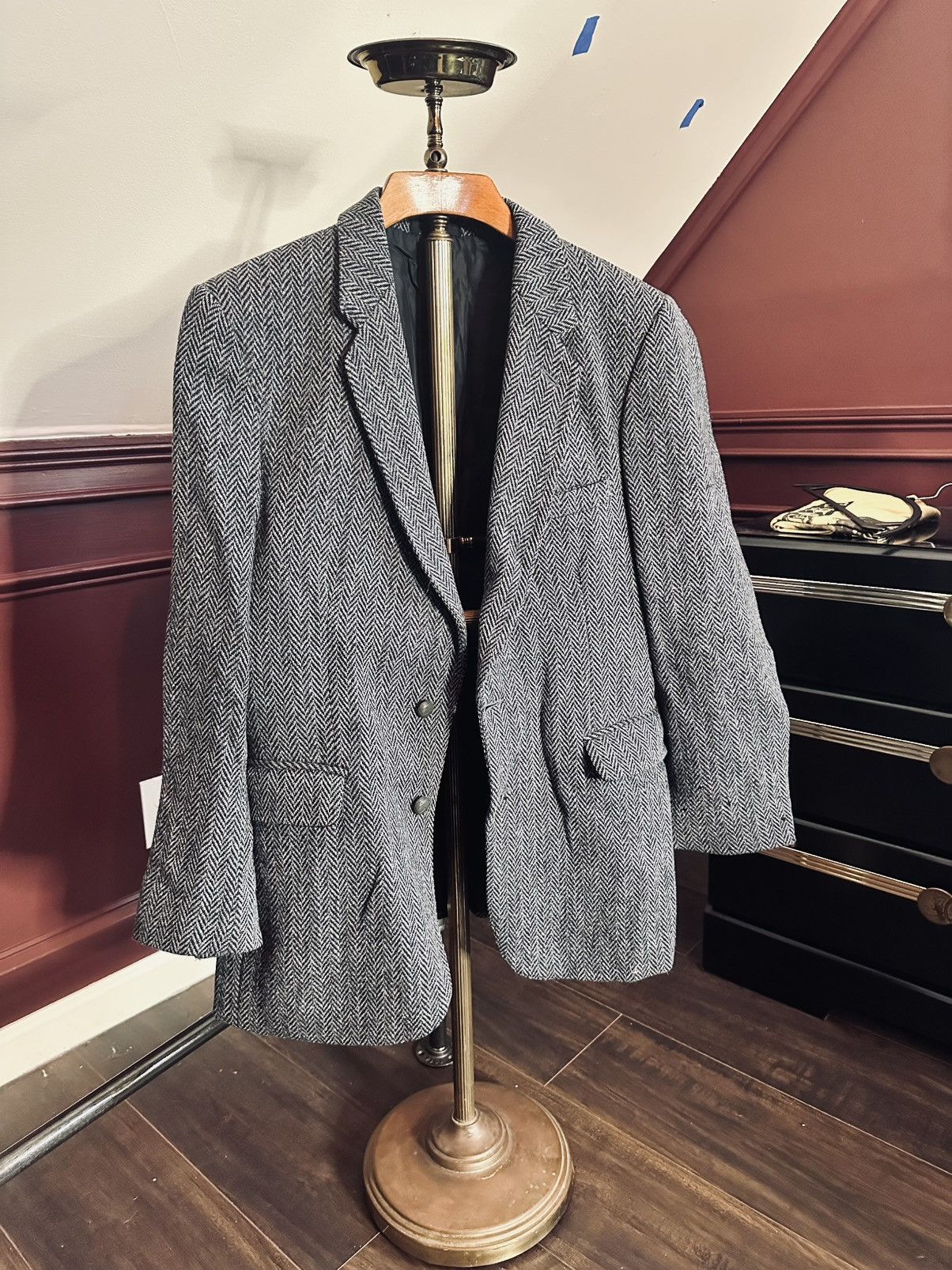 Harris Tweed Vintage gray herringbone Harrods wool jacket tweed Size 38R - 1 Thumbnail