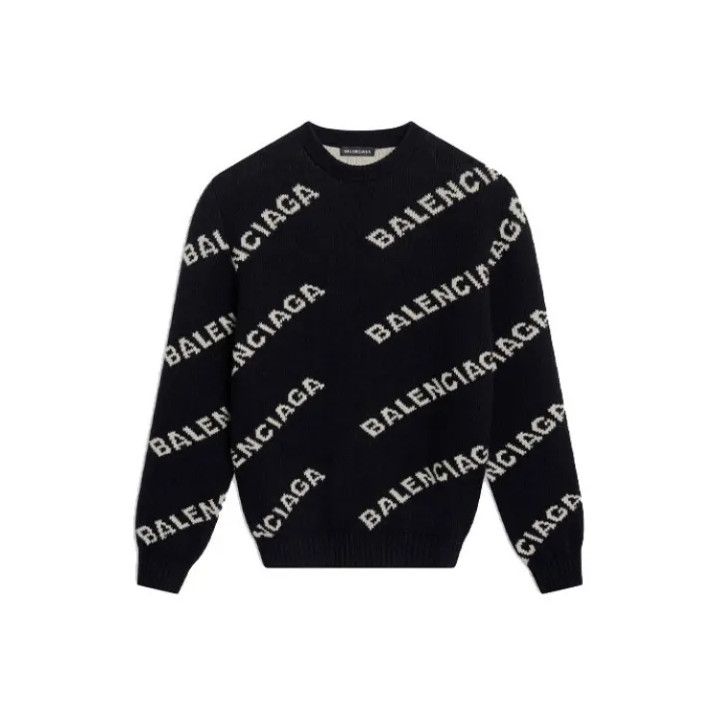 Balenciaga Balenciaga Black Logo Knit Sweater for Men Size US S / EU 44-46 / 1 - 1 Thumbnail