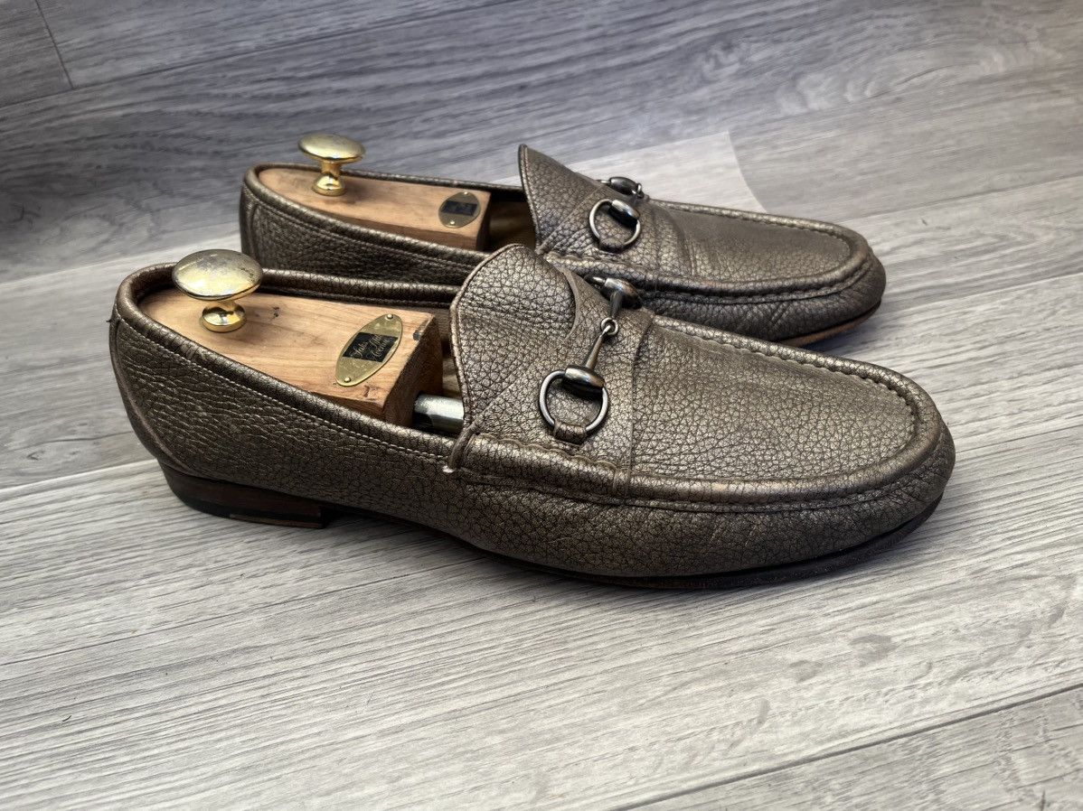 Gucci Gucci 1953 horsebit pebble grain metallic bronze loafers Size US 11 / EU 44 - 5 Thumbnail