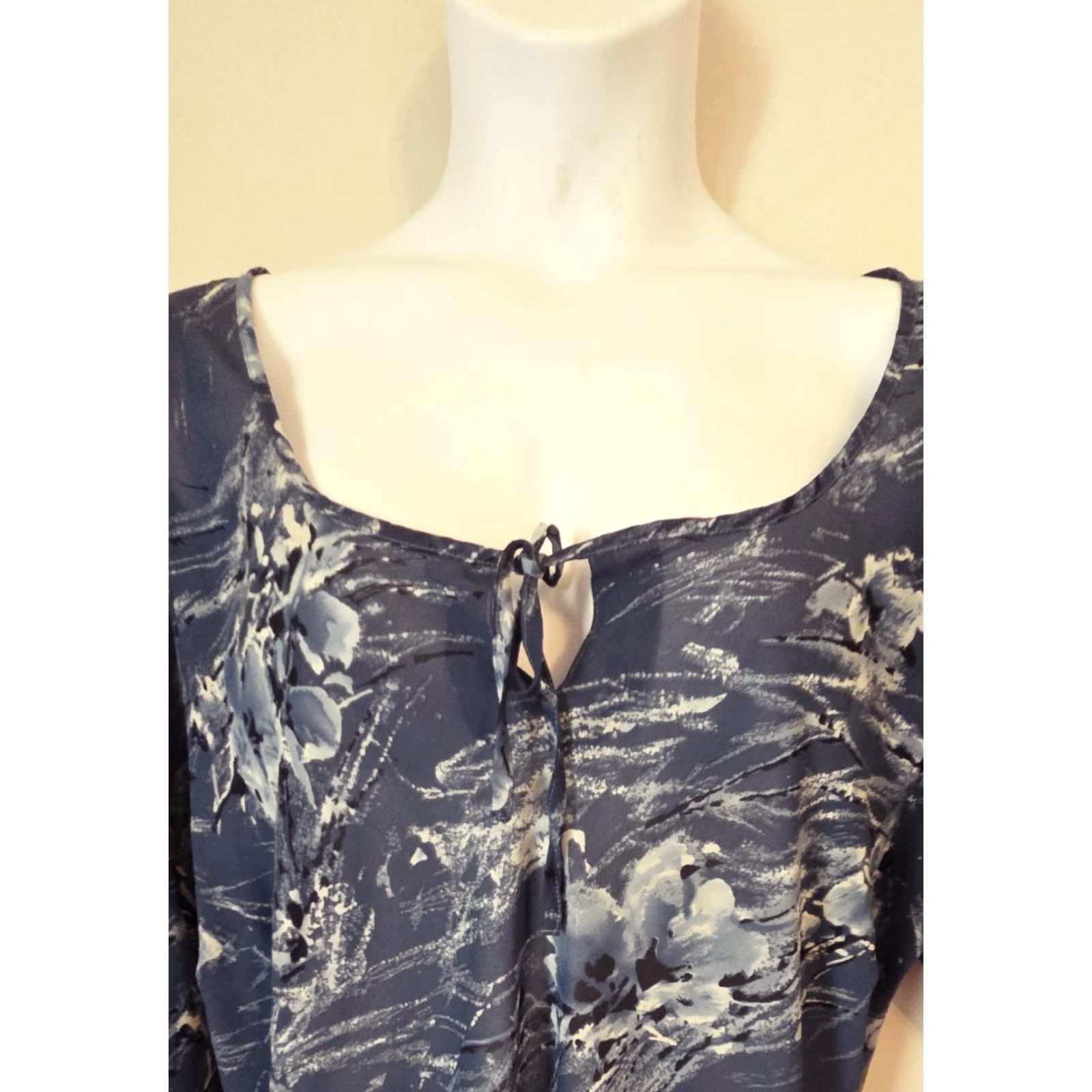 Vintage Millenium Sheer Print Asymmetrical Swimsuit Cover Up Tunic Top Blues 24 Plus Size Women Shirt Dress? Size 4XL / US 24-26 - 2 Thumbnail