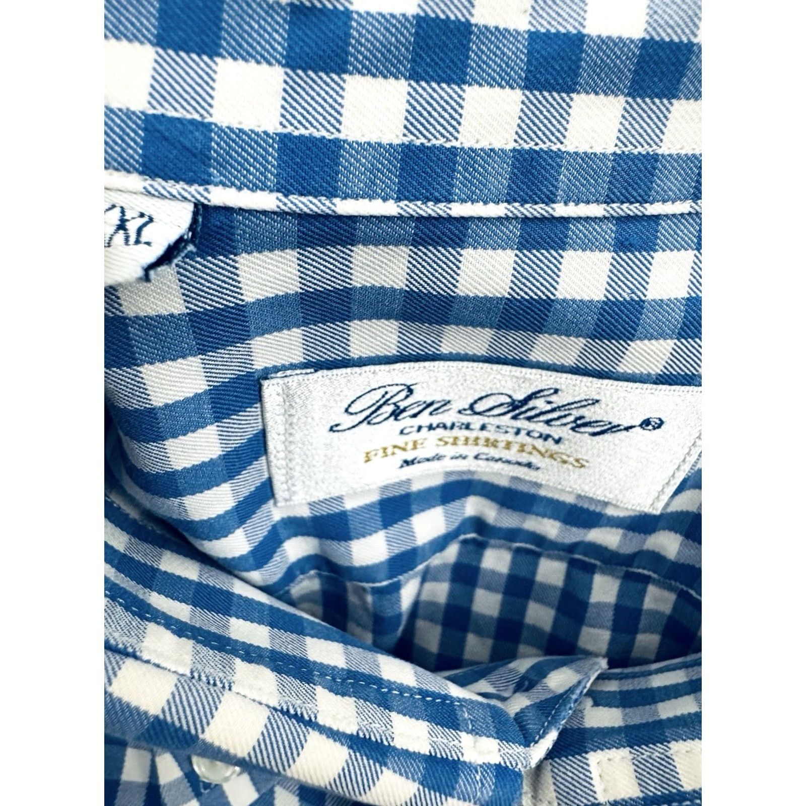 Vintage BEN SILVER Charleston Check Plaid Mens 2XL Shirt Long Sleeve Blue / White Button-Up Size US XXL / EU 58 / 5 - 5 Thumbnail