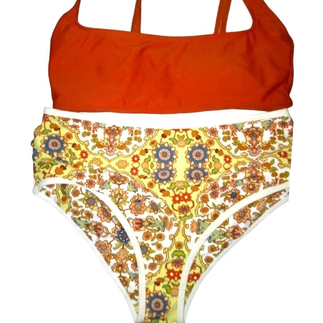 Shein SheIn Floral Bikini Set - 2 Piece - Top M Bottom L - Orange Swimwear - High-Waisted - Women - Regular Size 32" / US 10 / IT 46 - 7 Thumbnail