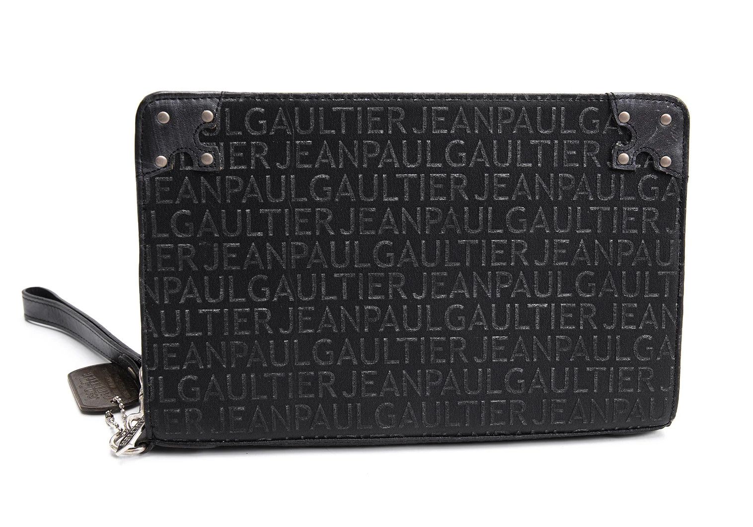 Jean Paul Gaultier Scratch Logo Embossed Clutch Bag in Black Size ONE SIZE - 8 Thumbnail