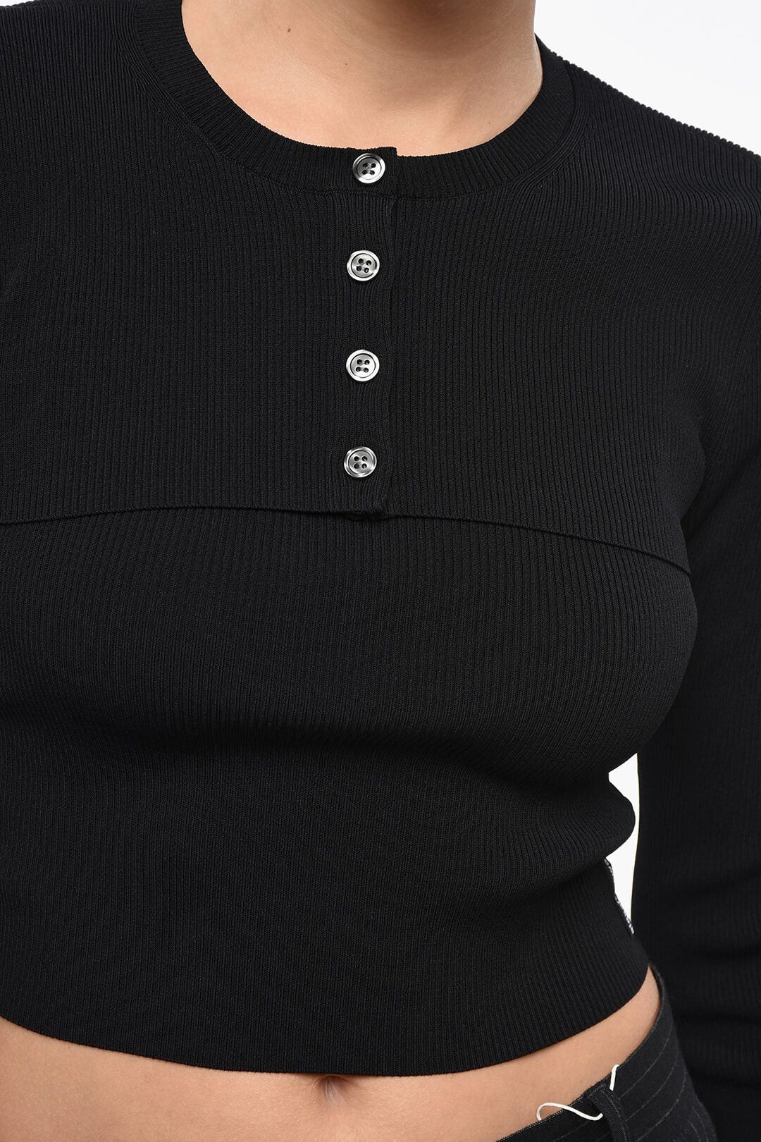 Alexander Wang og1mm0426 Ribbed Crop Cardigan in Black Size M / US 6-8 / IT 42-44 - 3 Thumbnail