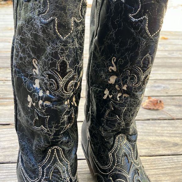 Corral Corral Vintage Black Goat Leather Snake Western Cowboy Cowgi Size US 9 / IT 39 - 4 Thumbnail