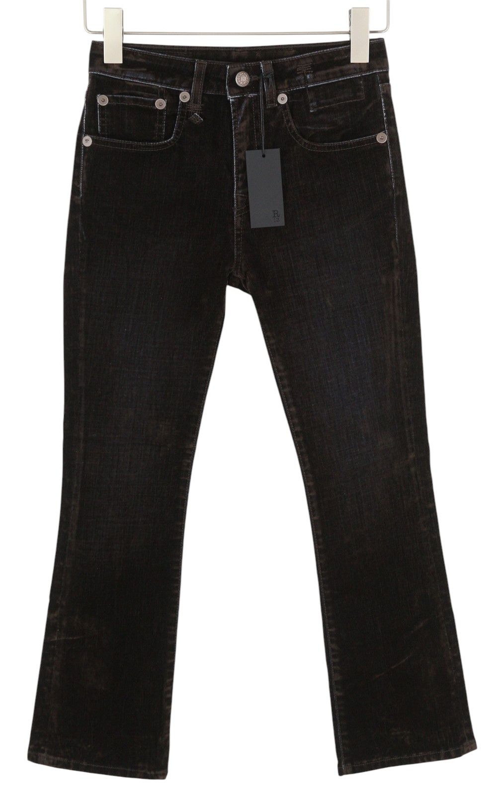 R13 KICK FIT 24 Flocked Brown Velvet Cropped Low Rise 86255 Size 24" / US 00 / IT 34 - 2 Thumbnail