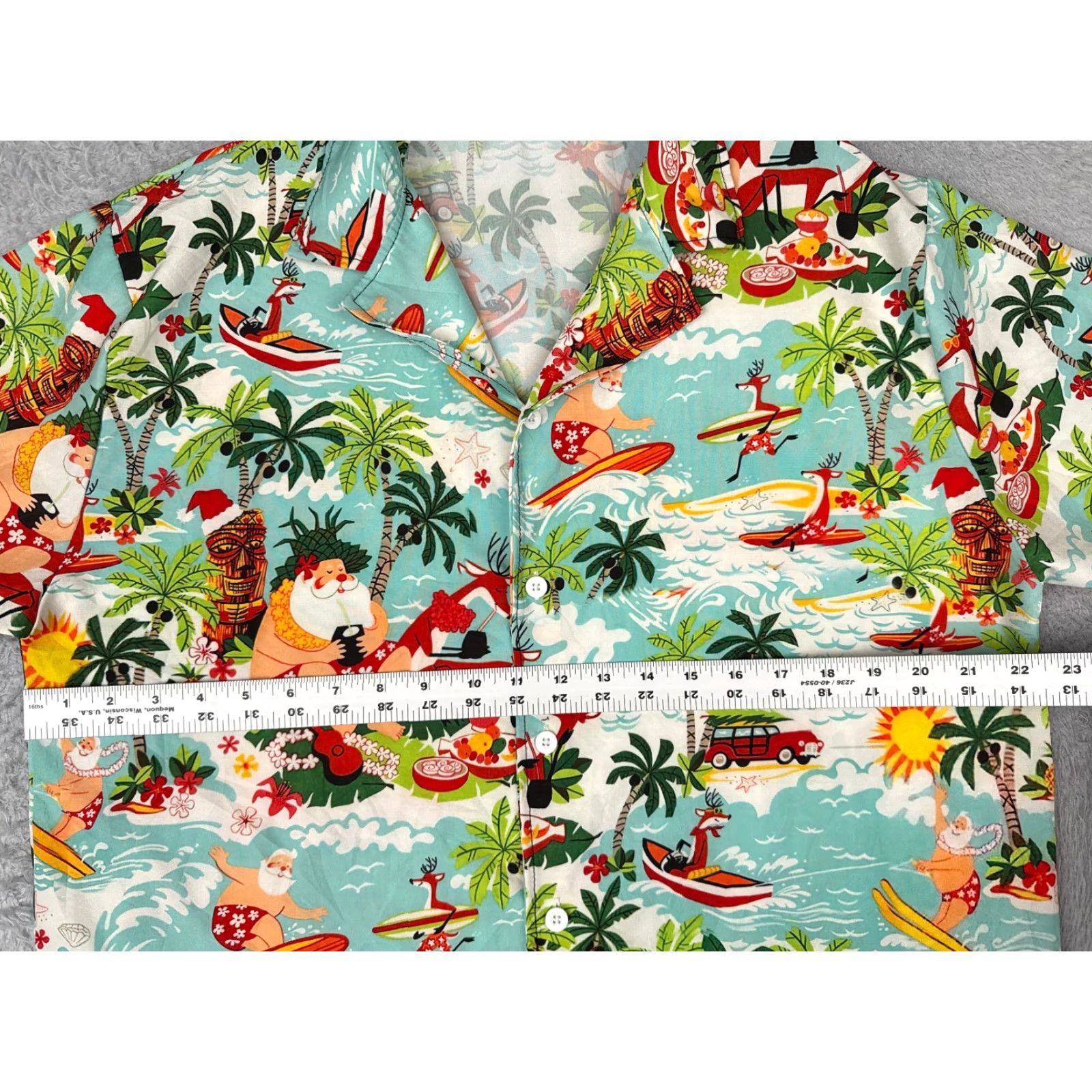 Vintage Hawaiian Christmas Shirt Adult Medium Blue Santa Reindeer Surf Palm Polyester Graphic Print Size US M / EU 48-50 / 2 - 7 Thumbnail