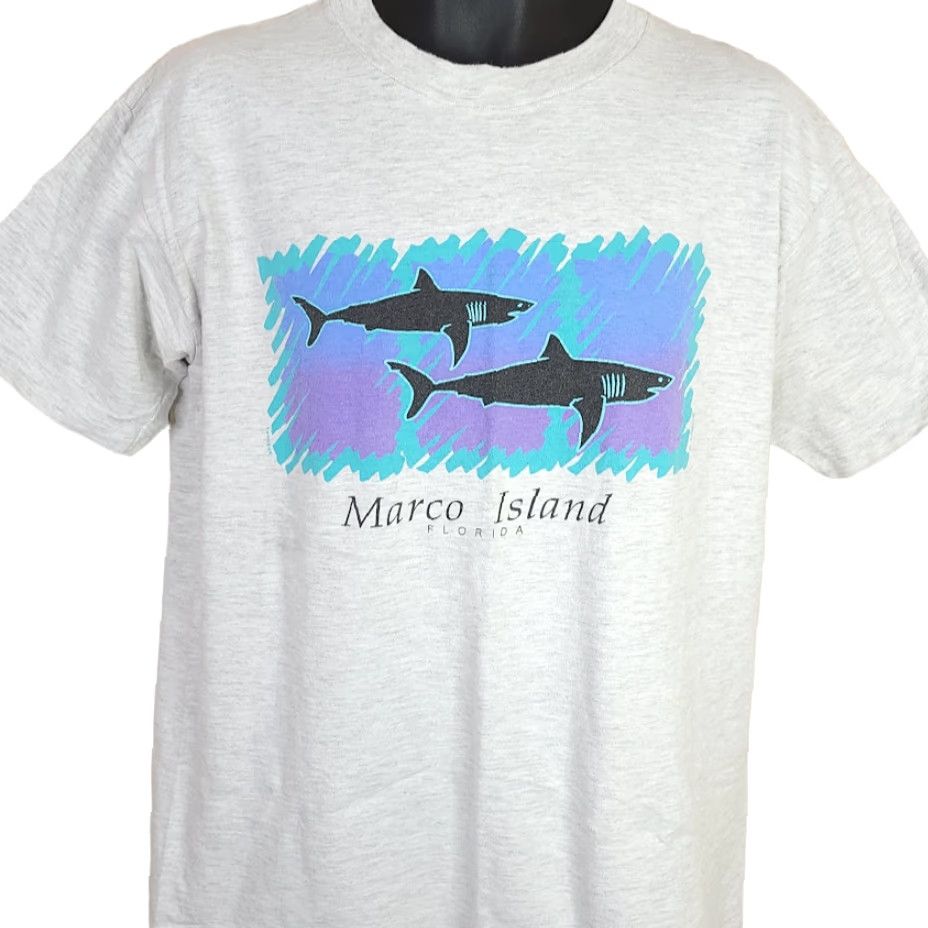 Vintage VINTAGE Sharks T Shirt Mens Size Large 90s Marco Island Florida Made In USA Size US L / EU 52-54 / 3 - 2 Thumbnail