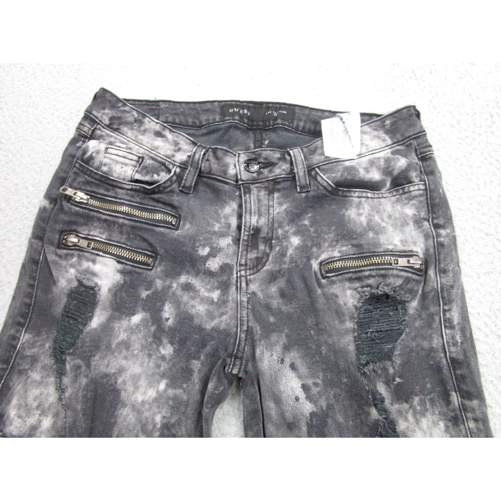 Guess Guess Jeans Mens 30 Black Gray Acid Wash Cargo Skinny Moto Zipper Distressed Jeans Size US 30 / EU 46 - 7 Thumbnail