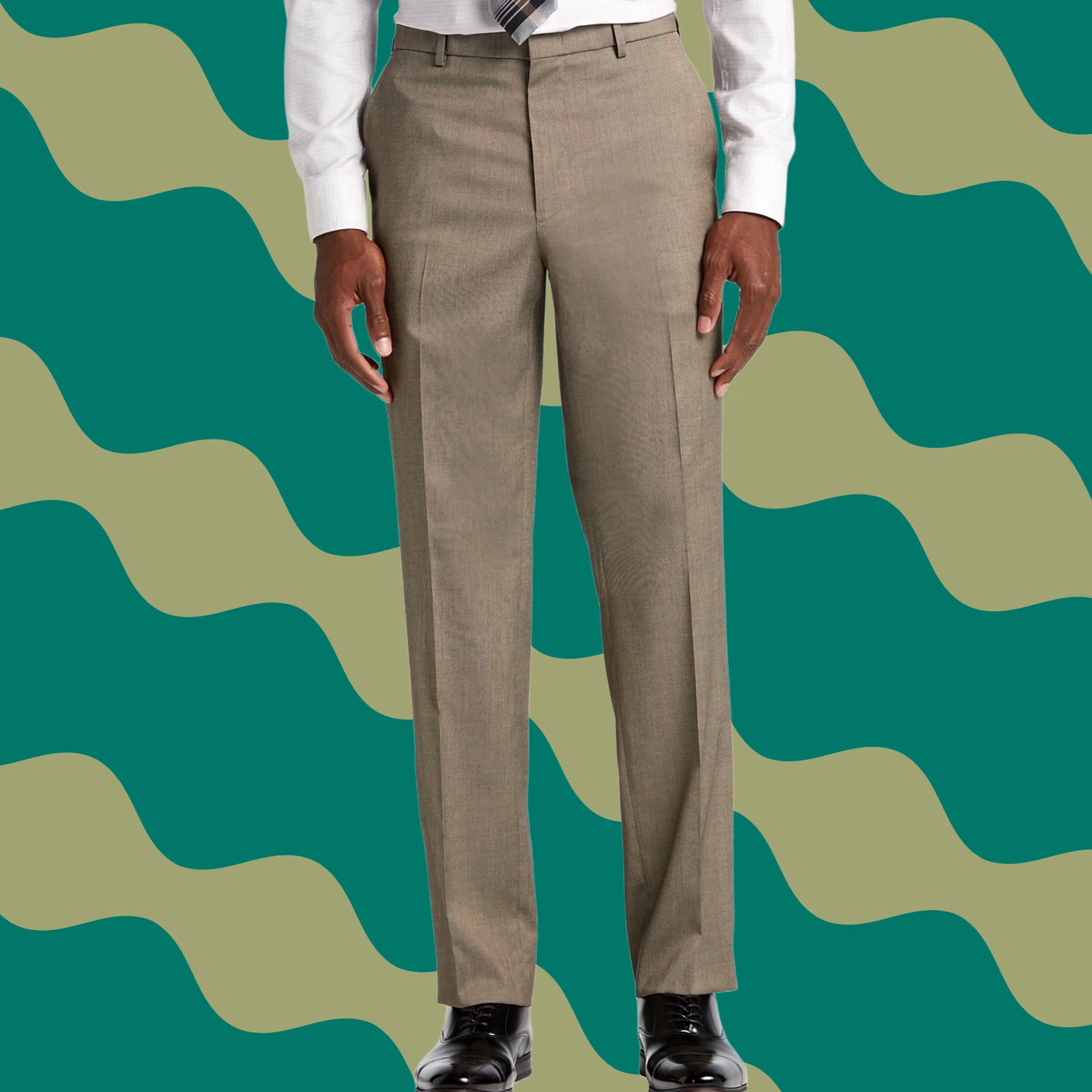 Kenneth Cole Kenneth Cole Reaction Men Taupe Vertical Texture Modern-Fit Dress Pants 34x32 Size US 34 / EU 50 - 1 Thumbnail