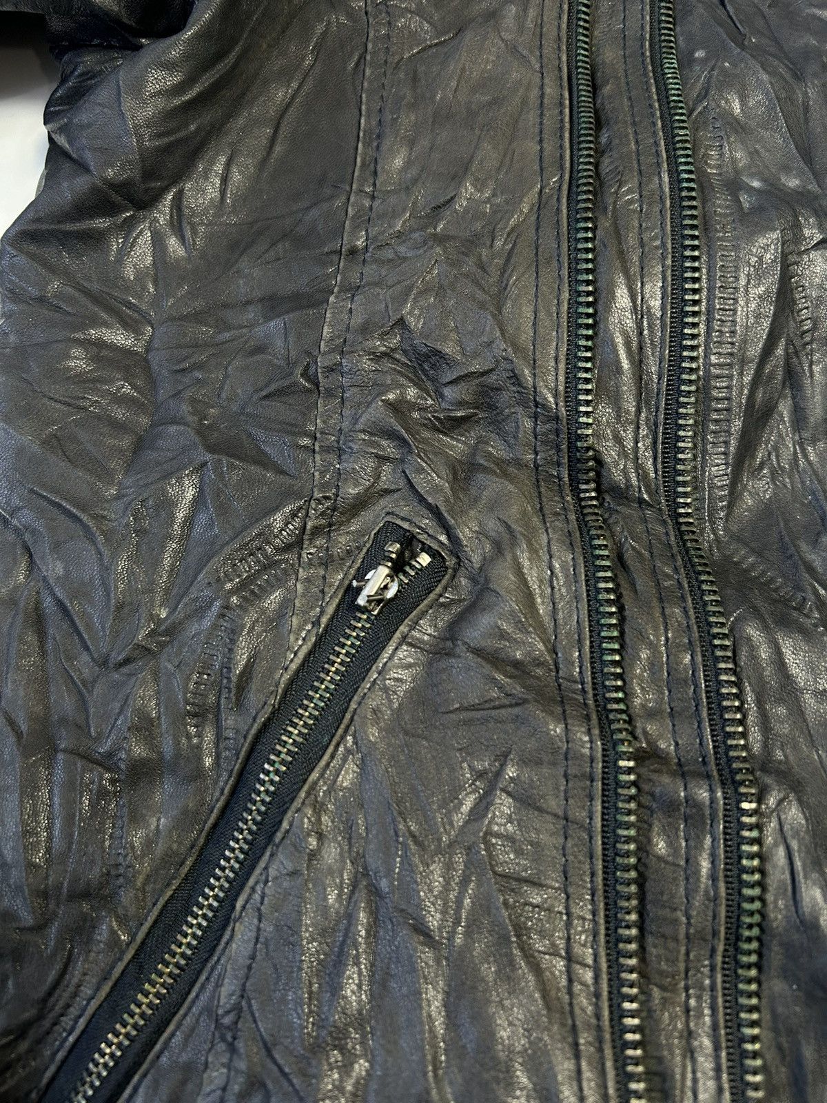 Vintage LEATHER JACKET WITH HOODIE MADE IN ITALY Size L / US 10 / IT 46 - 4 Thumbnail