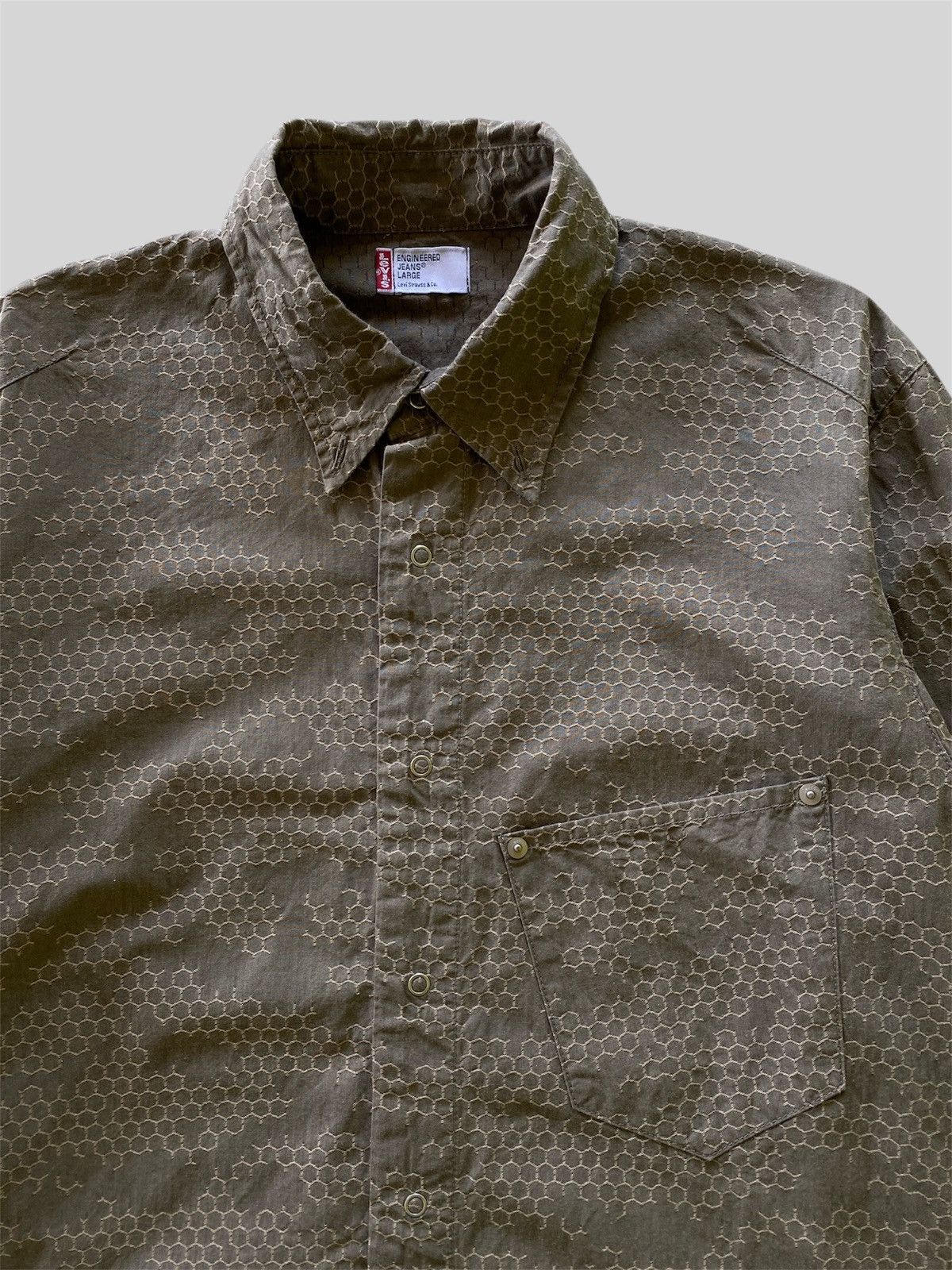 Levi's × Levi's Vintage Clothing RARE❗️Vintage 00s LEJ Honeycomb Camo Design Shirt Size US L / EU 52-54 / 3 - 2 Thumbnail