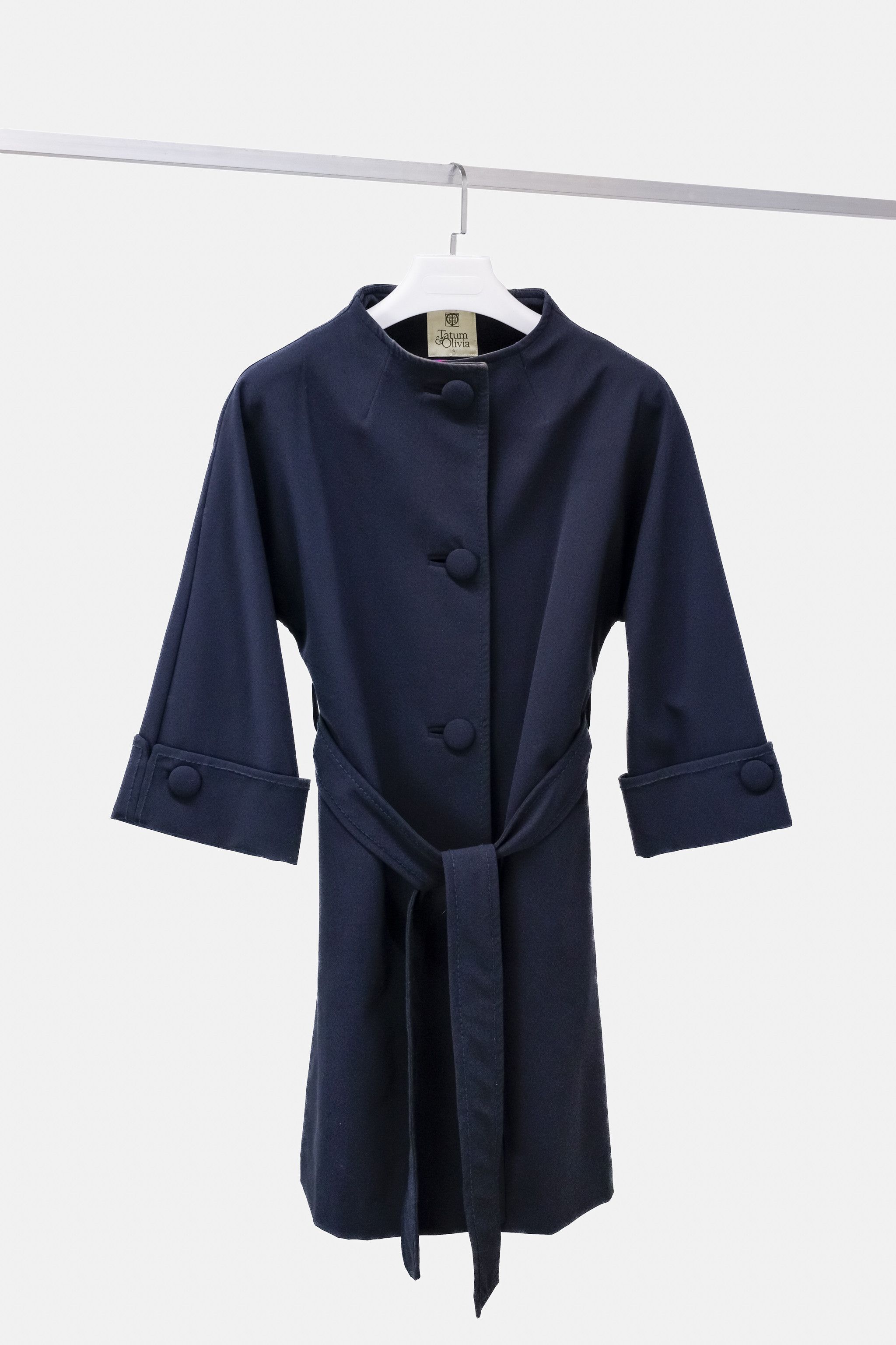 image of Unsigned Tatum & Olivia Navy Belted Mid Sleeve Coat, Women's (Size Medium)