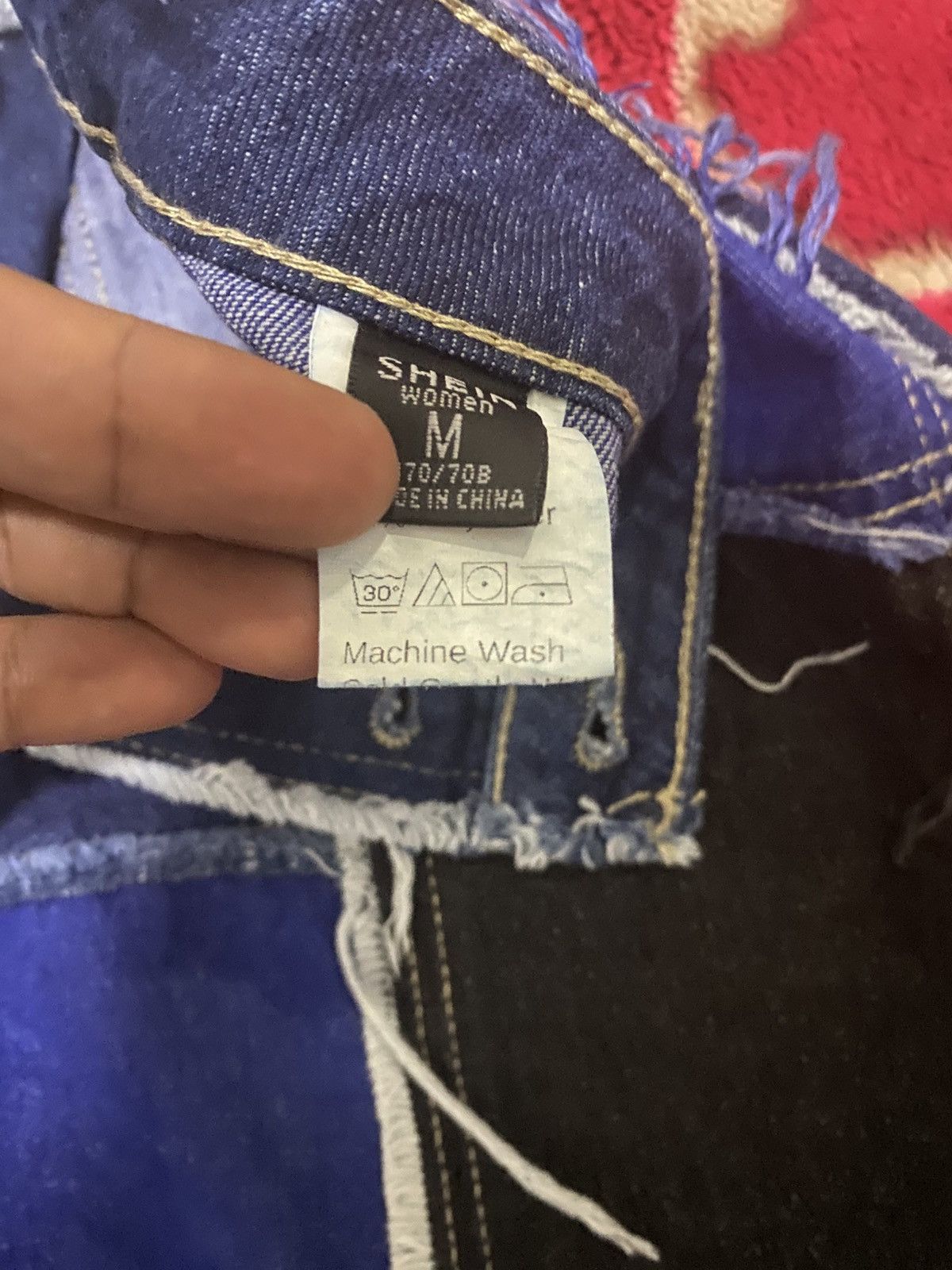 Shein Shein Patchwork Shaggy Edge Denim Blue Jeans Size 29" - 4 Thumbnail
