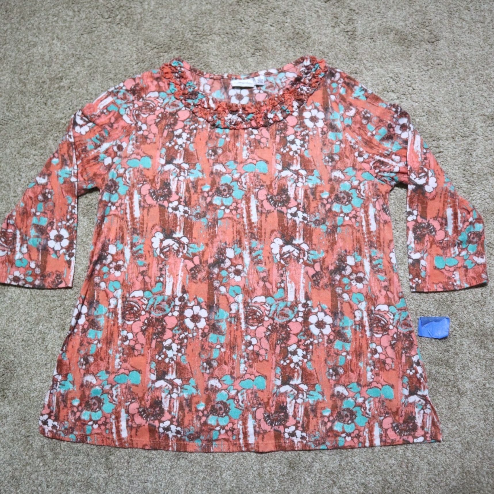 Vintage VINTAGE Kim Rogers Floral Blouse Shirt Petite Women's Cotton 3/4 Sleeve Casual Fall Spring Summer Winter Size XL / US 12-14 / IT 48-50 - 2 Thumbnail