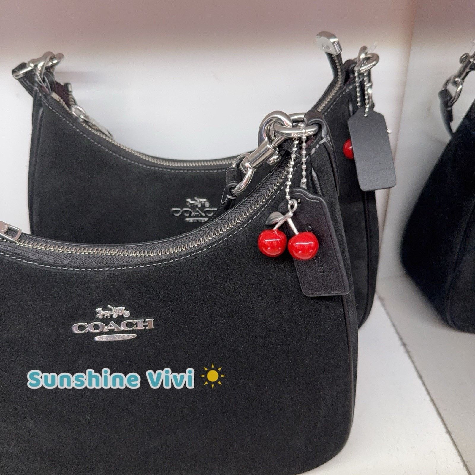 Coach NWT COACH Teri Hobo Bag Cherry Charm CCZ88 🍒Silver Black Size ONE SIZE - 2 Thumbnail