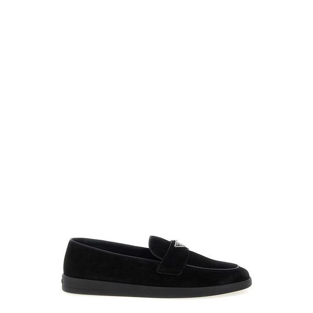 PRADA Black Suede Loafers New )