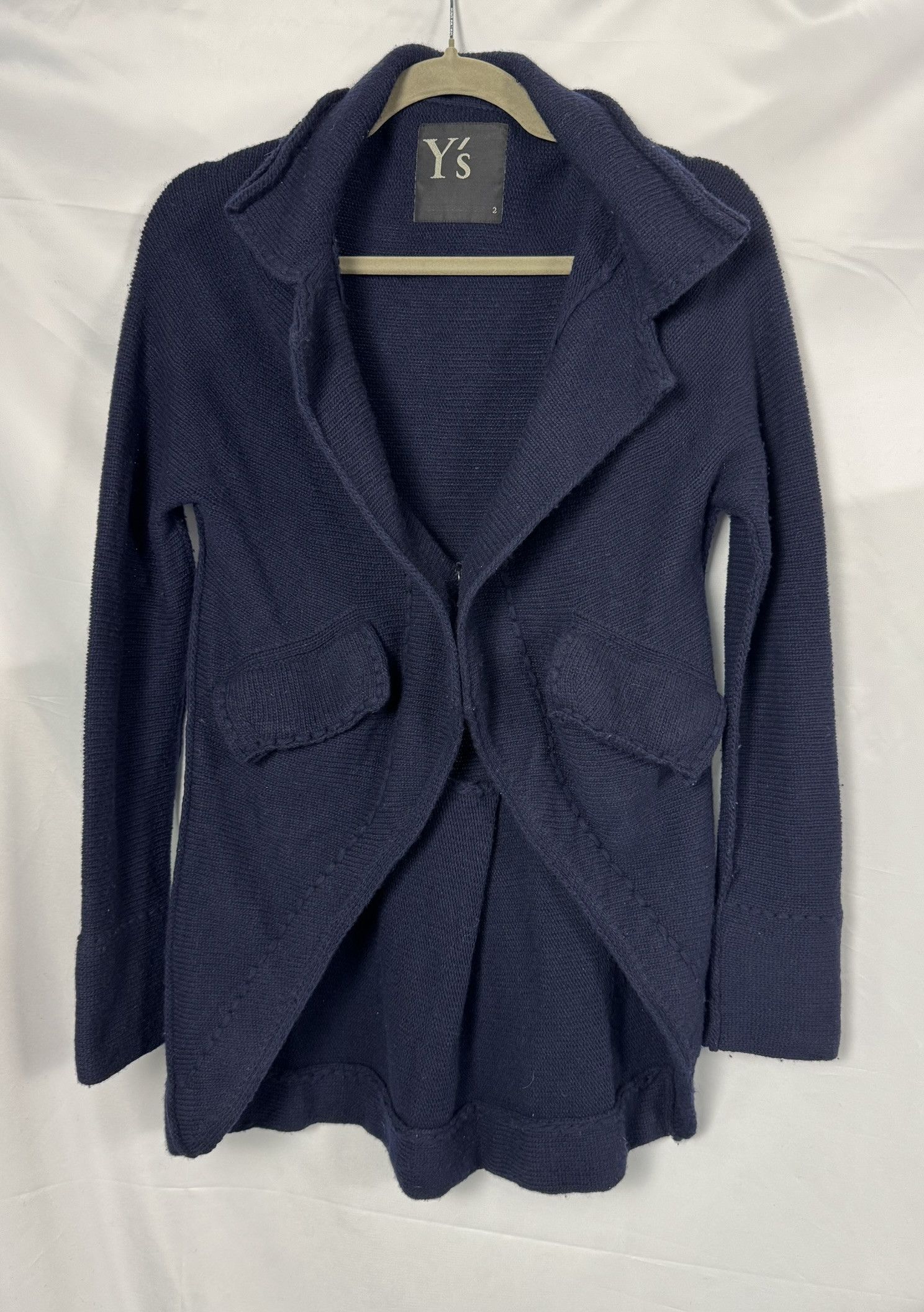 Y's Y's Yohji Yamamoto Navy Wool Knit Cutaway Jacket, Size 2 Size XS / US 0-2 / IT 36-38 - 1 Thumbnail