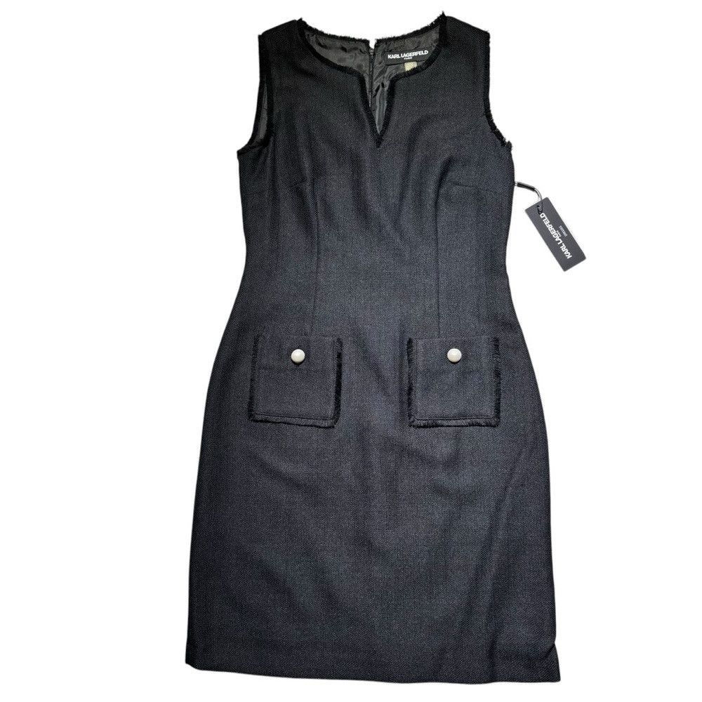 Karl Lagerfeld NWT New Karl Lagerfeld Black Tweed Sheath Fringe Mini Dress Size M / US 6-8 / IT 42-44 - 6 Thumbnail