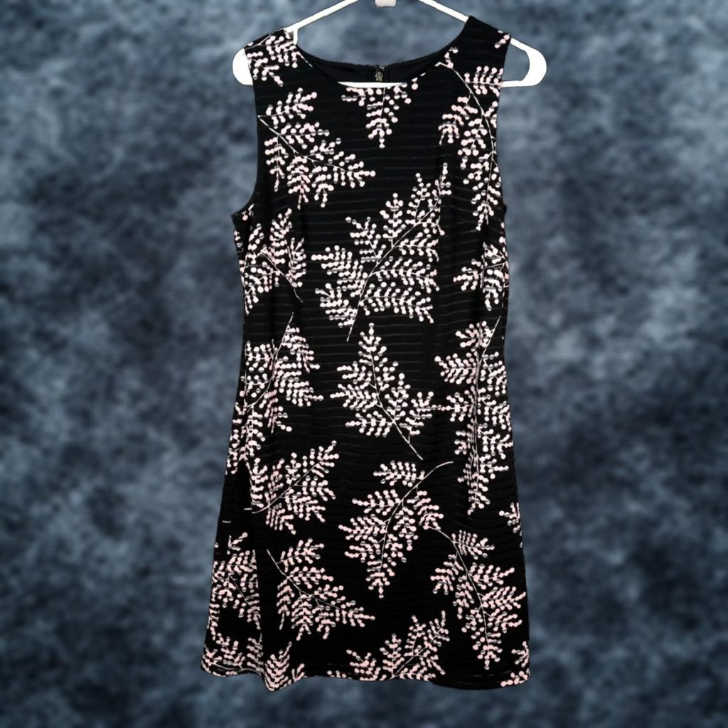 Tommy Hilfiger Tommy Hilfiger Womens 10 Black & Pink Sleeveless Floral Textured Sheath Dress Size L / US 10 / IT 46 - 1 Thumbnail