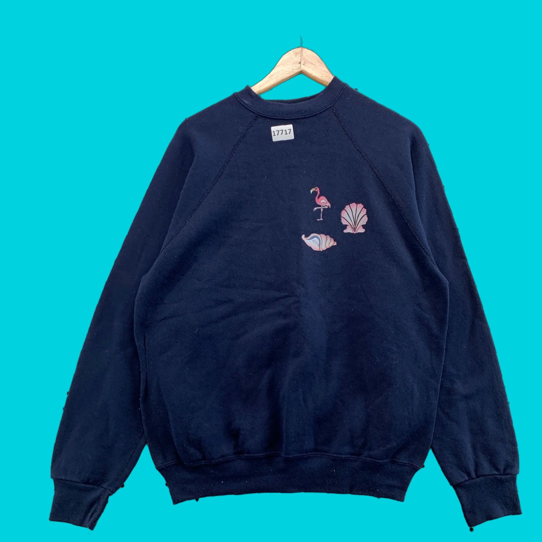 Tultex VINTAGE Tultex Sweatshirt Male L Crewneck Navy Blue Flamingo Sea Shells Beach Pattern Pullover 90s Mens Large Size US L / EU 52-54 / 3 - 1 Thumbnail