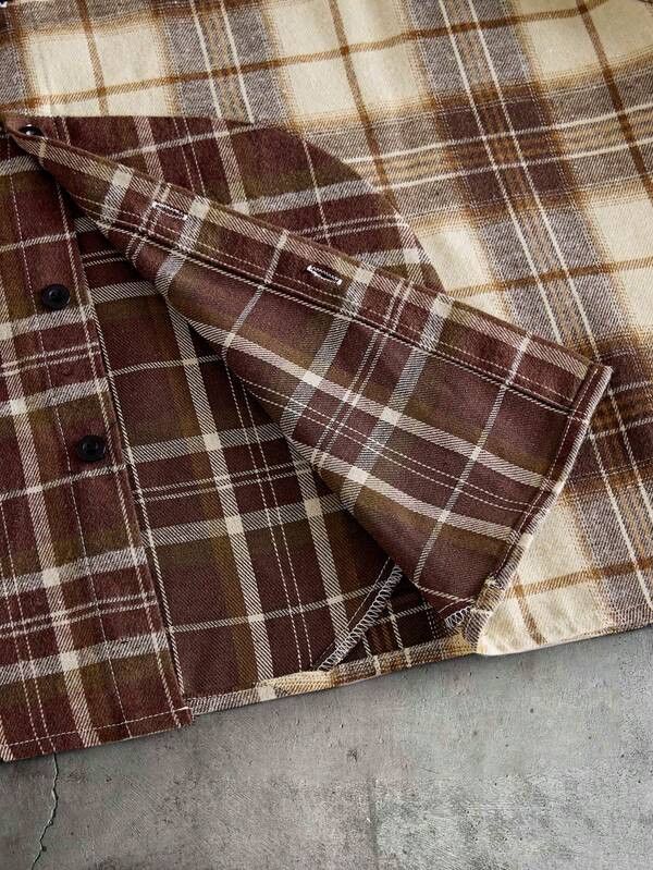 Japanese Brand Brown & Cream Asymmetrical Design Flannel Shirt Size US L / EU 52-54 / 3 - 4 Thumbnail