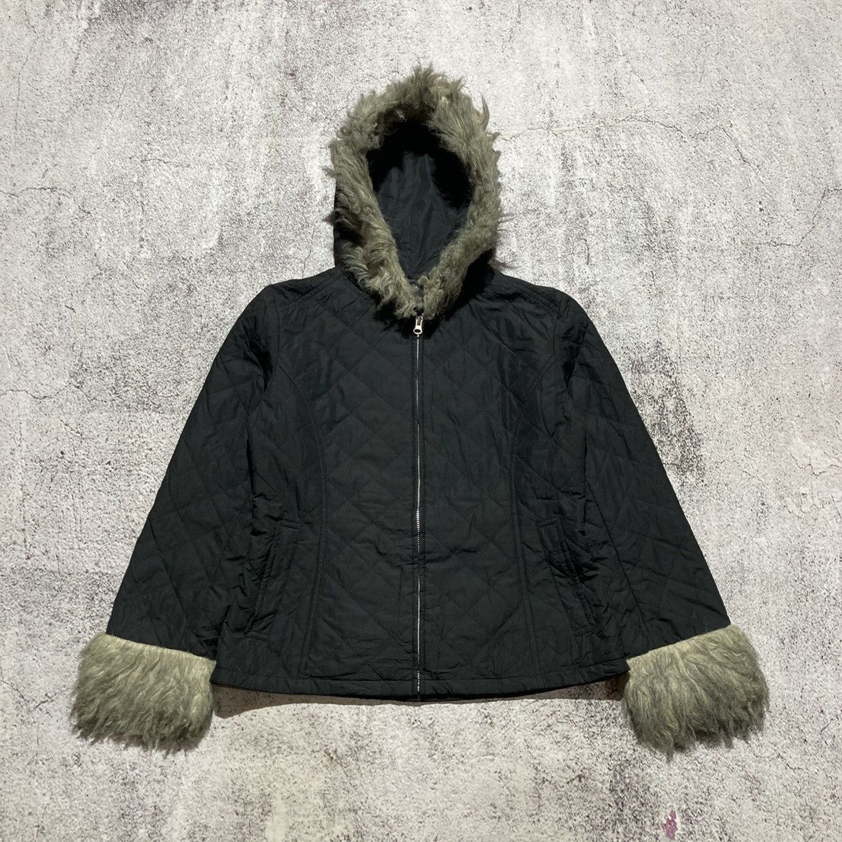 Uniqlo 2000s Uniqlo Winter Quilted Fur Trim Jacket Punk Style Size L / US 10 / IT 46 - 1 Thumbnail