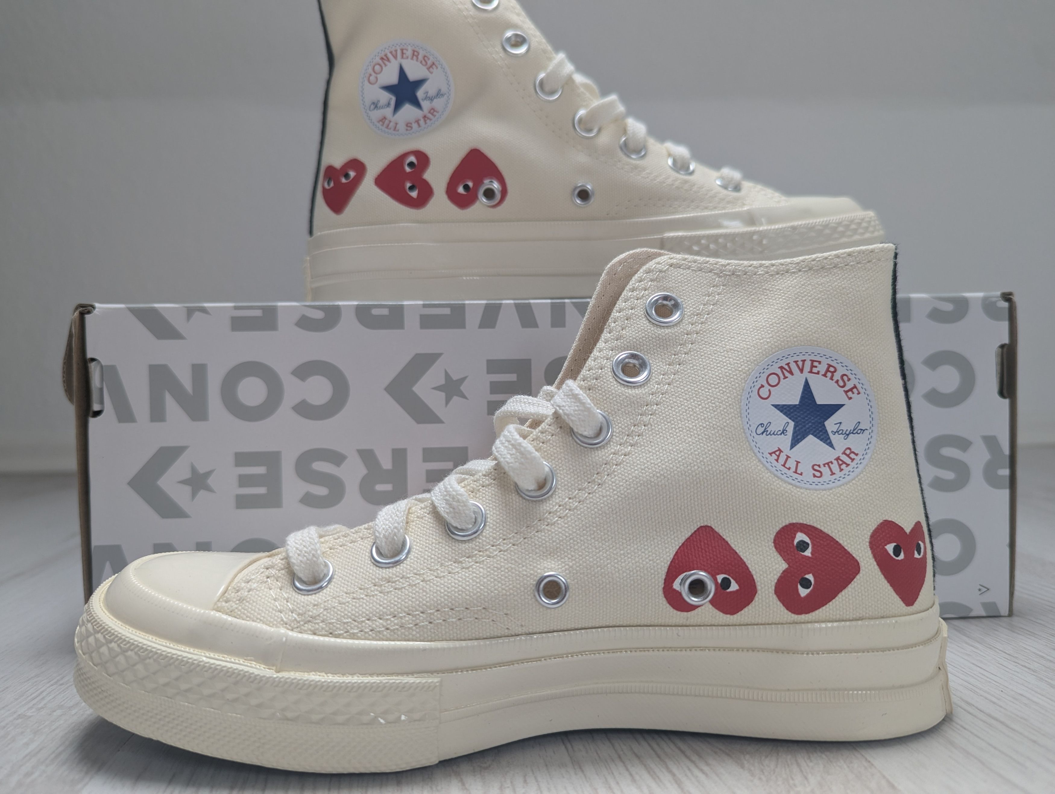 Comme des Garcons PLAY × Converse Converse Chuck Taylor All Star High Comme Garcons White Red Size US 5 / IT 35 - 2 Thumbnail
