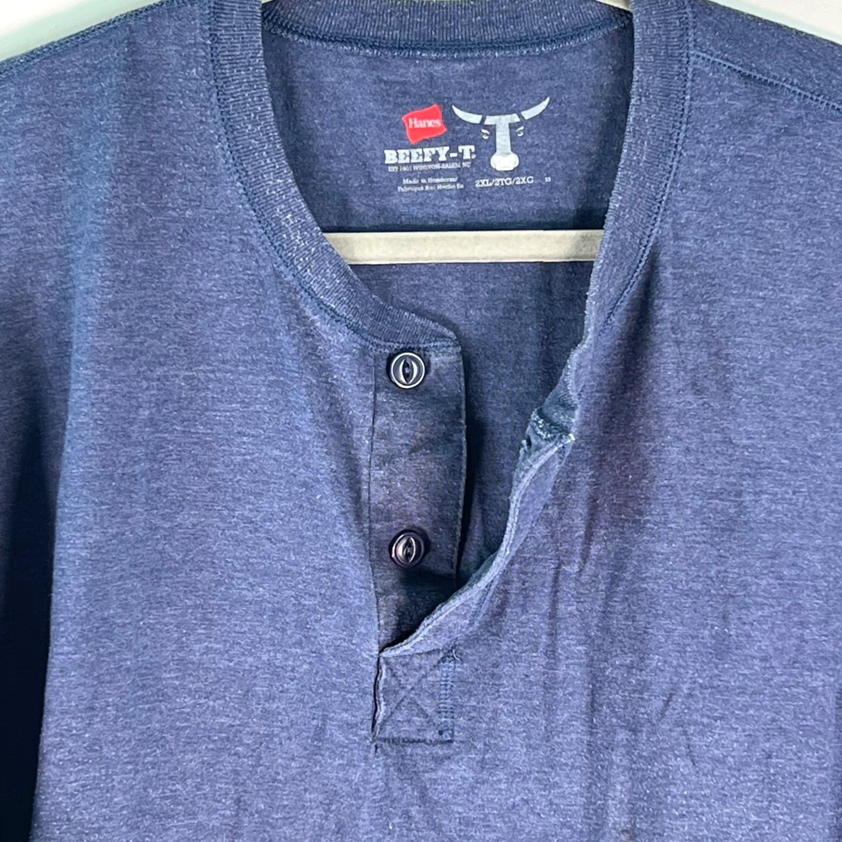 Hanes VINTAGE Hanes Henley Shirt Mens Beefy-T 2XL Regular Blue Long Sleeve Classic Henley Neckline Mens Adult 2XL Blue Size US XXL / EU 58 / 5 - 3 Thumbnail