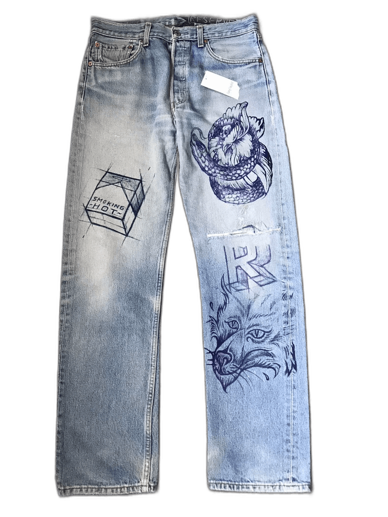 Balenciaga Designer Denim Pants with Unique Graffiti Design Size US 38 / EU 54 - 1 Thumbnail
