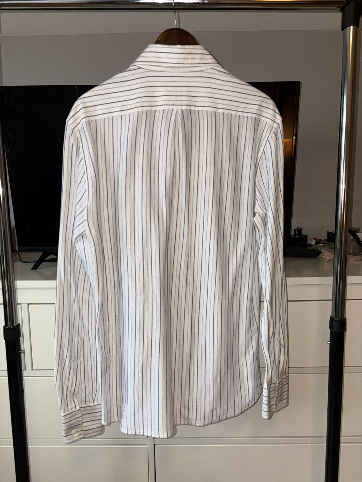 Brunello Cucinelli Brunello Cucinelli Long Sleeve White Striped Button Down Size US L / EU 52-54 / 3 - 2 Thumbnail