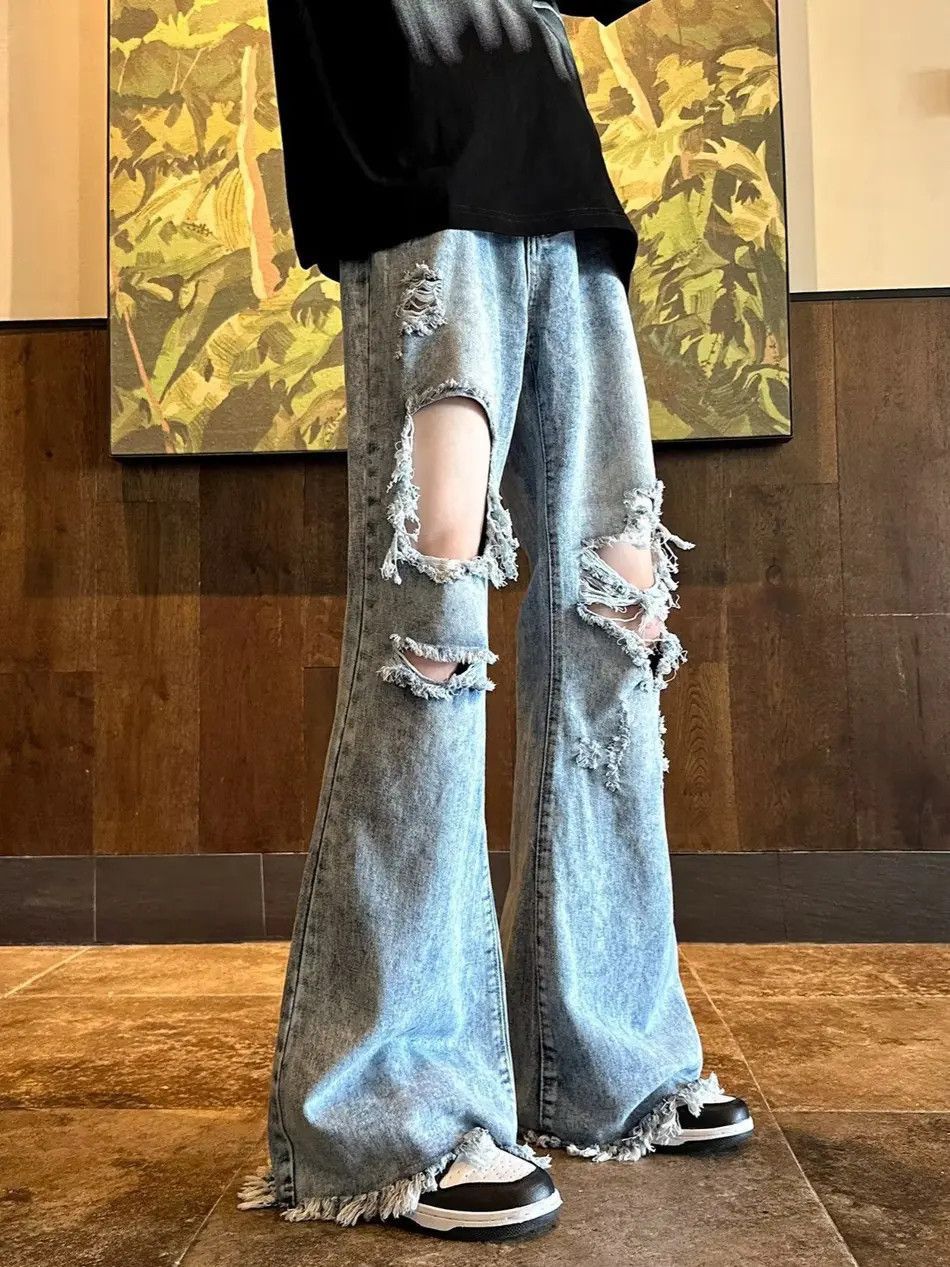 Japanese Brand Retro loose ripped micro flared jeans Size US 30 / EU 46 - 2 Thumbnail