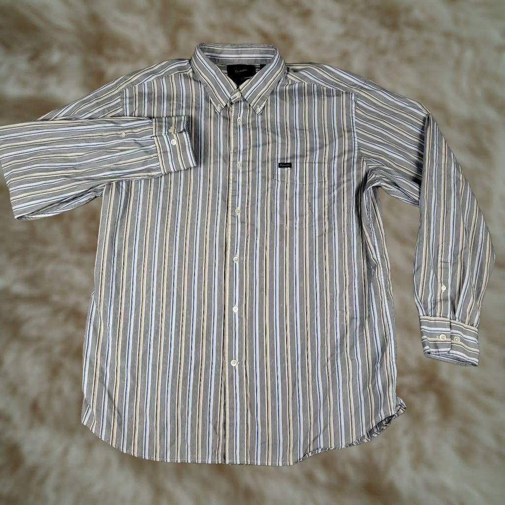 Faconnable Faconnable Shirt Mens XL Blue Striped Casual Button Up Long Sleeve Size US XL / EU 56 / 4 - 1 Thumbnail