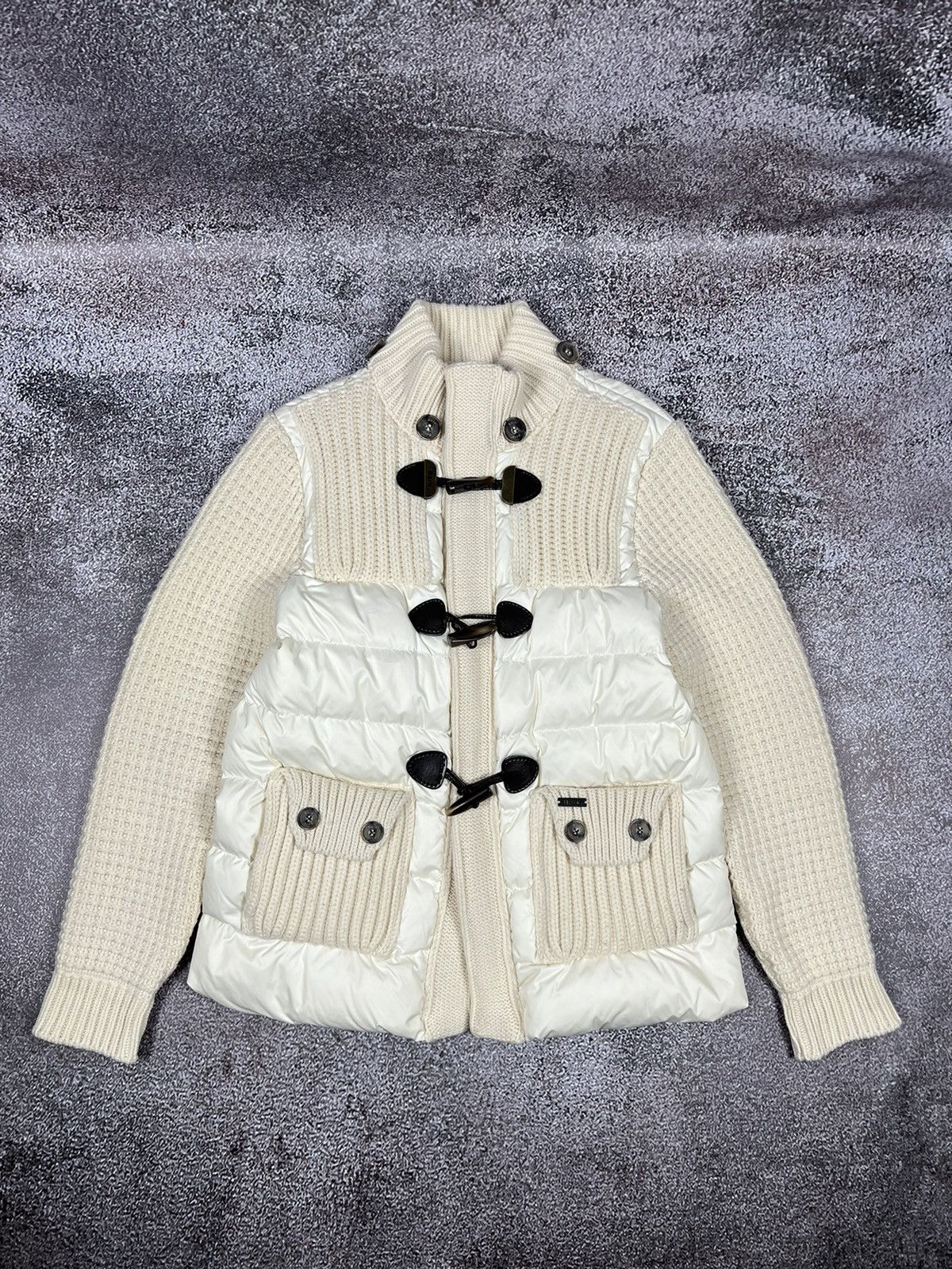 image of Bark Italy Puffer Knit Jacket Cardigan Wool And Duck Down in White, Men's (Size Large)