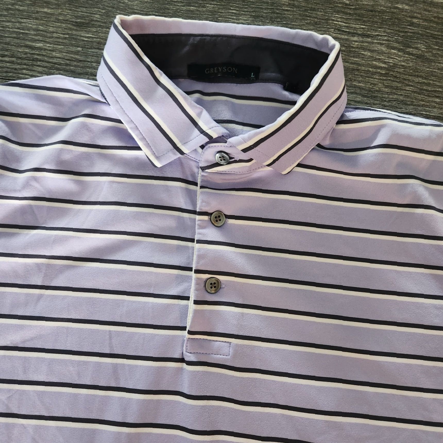 Vintage Greyson Golf Polo Shirt Mens Large Lavender Blue Striped Performance Shirt L Mens Lavender Blue Striped Golf Polo Greyson Size US L / EU 52-54 / 3 - 3 Thumbnail
