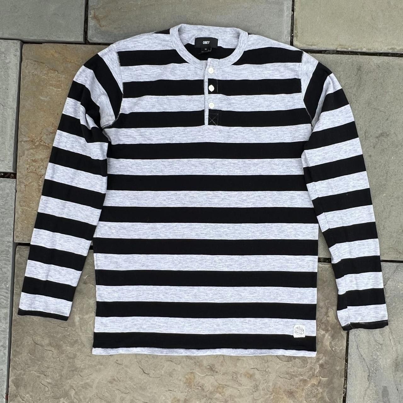 Obey Black + Geather Grey Thick Striped Henley Size US M / EU 48-50 / 2 - 1 Thumbnail