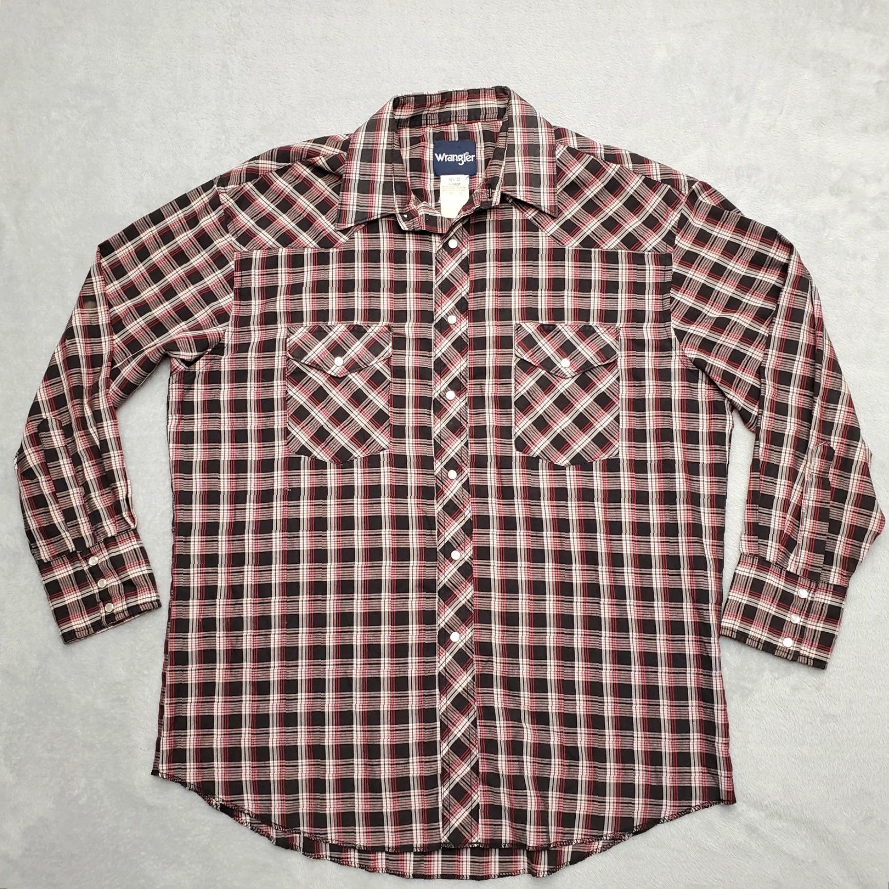 Wrangler VINTAGE Wrangler Shirt Mens 16.5 Black Red Plaid Pearl Snap Western Cowboy Shirt Mens 16.5 Red Plaid Snap Western Cowboy Size US XL / EU 56 / 4 - 2 Thumbnail
