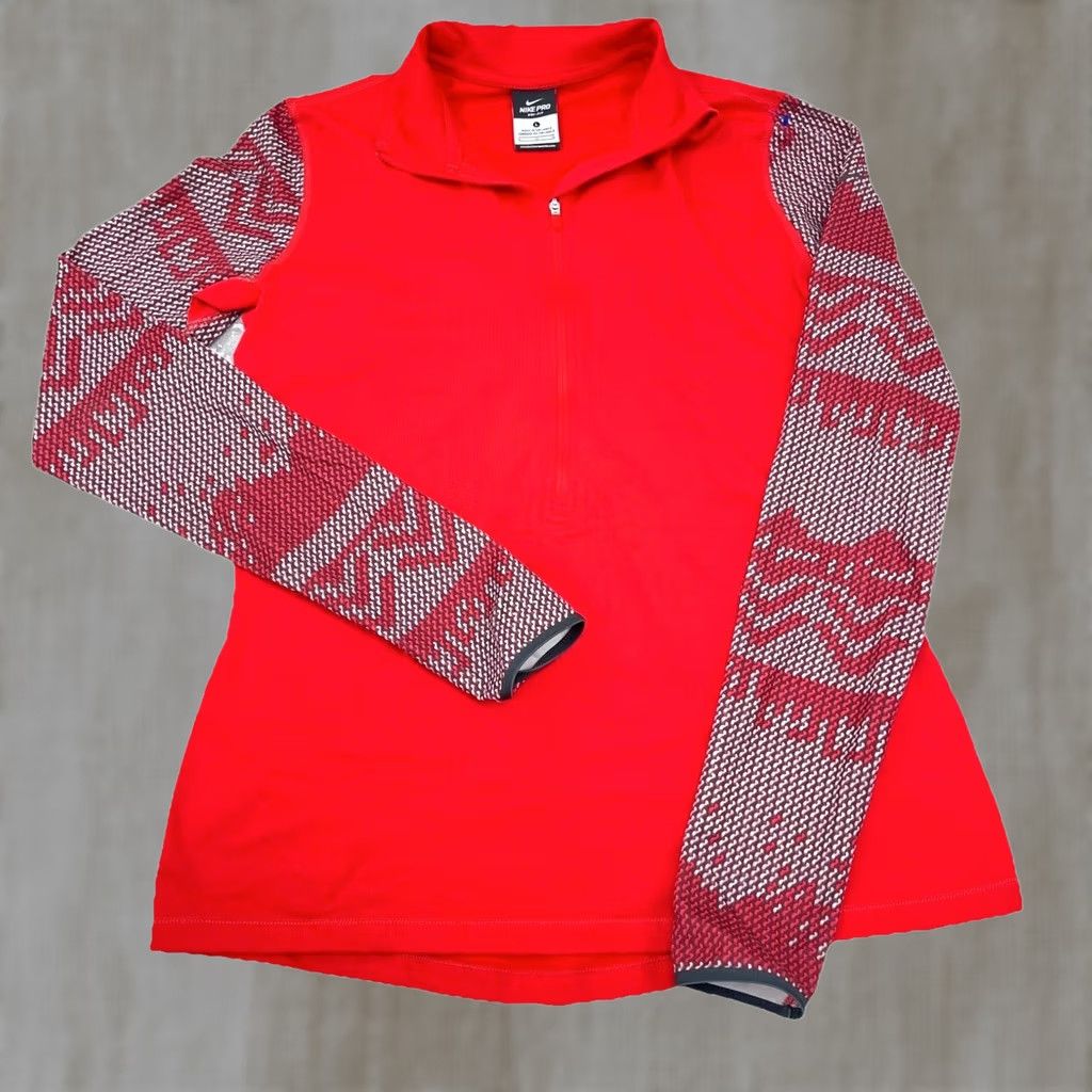 Nike Nike Shirt Womens L Red Pro Sweatshirt Women Pullover Half Zip Sweater Dri Fit Run Thin Size L / US 10 / IT 46 - 1 Thumbnail