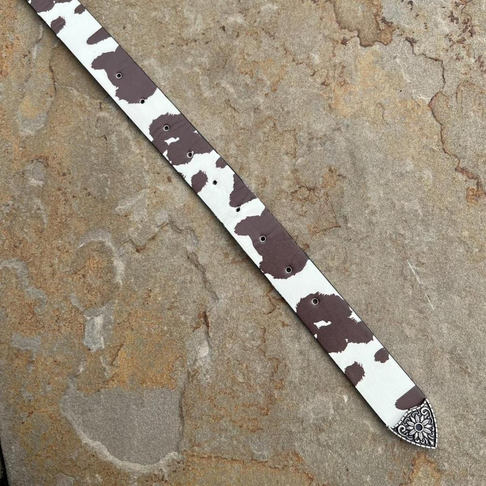 Other Y2K Western Cow Animal Print Faux Leather Metal Tip Belt Size ONE SIZE - 4 Thumbnail