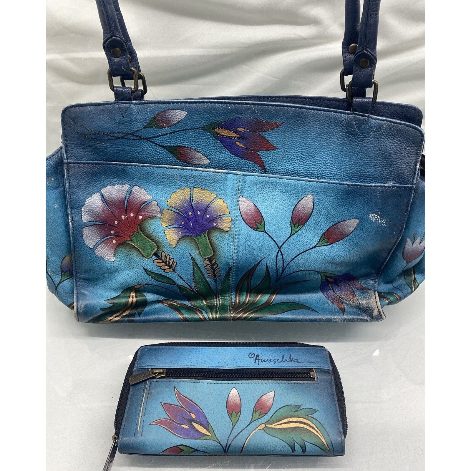Anna Bolina Anna Anushka Painted Turquoise Leather Shoulder Bag + Wallet Size ONE SIZE - 3 Thumbnail