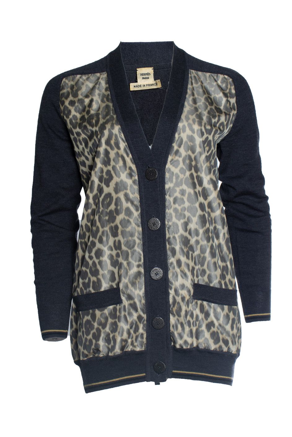Hermes grey cardigan with leopard print