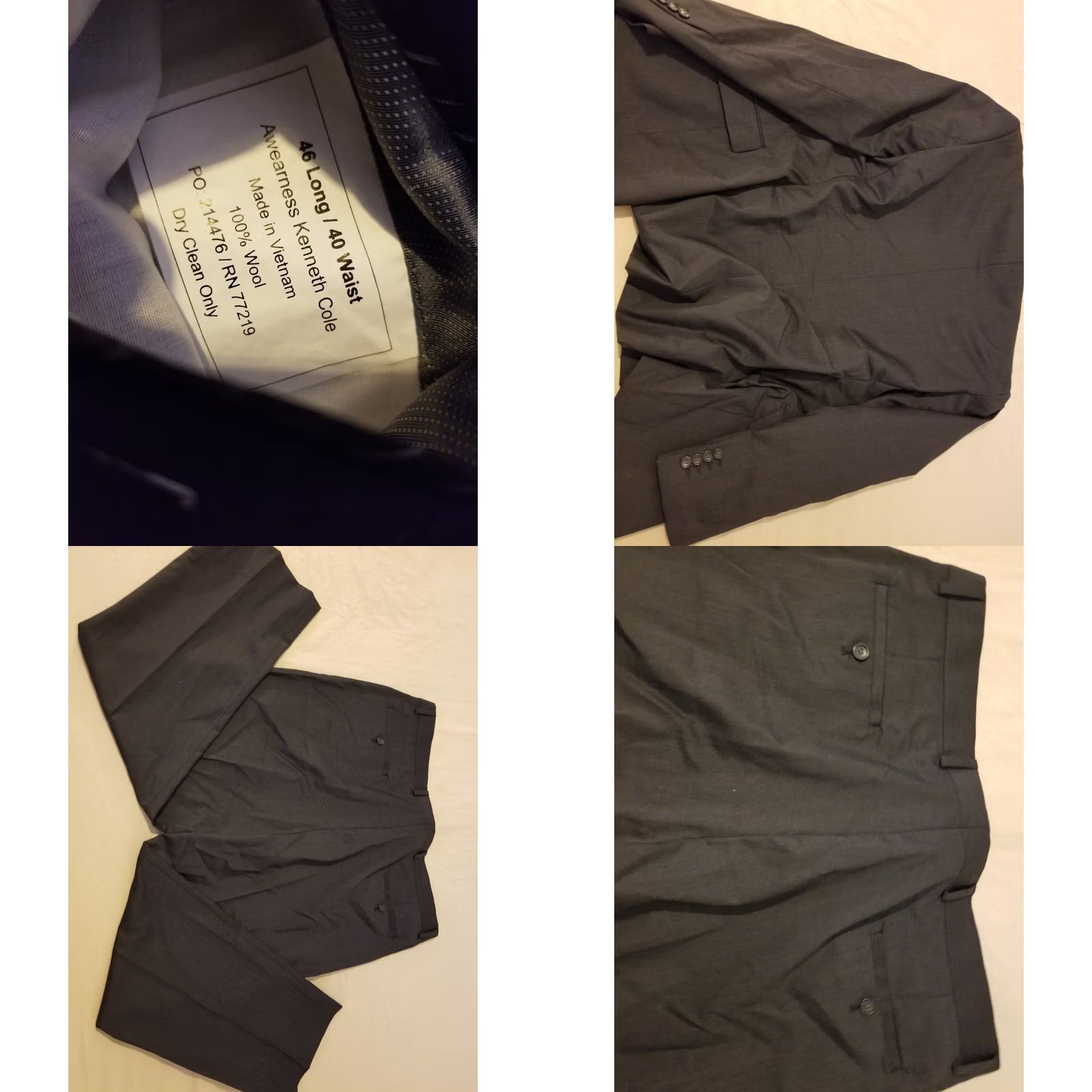 Kenneth Cole Kenneth Cole Suit Mens Wool 2 Piece Long Slim 46 Grey Color Gray 46L Regular Long Mens Size 46R - 9 Thumbnail