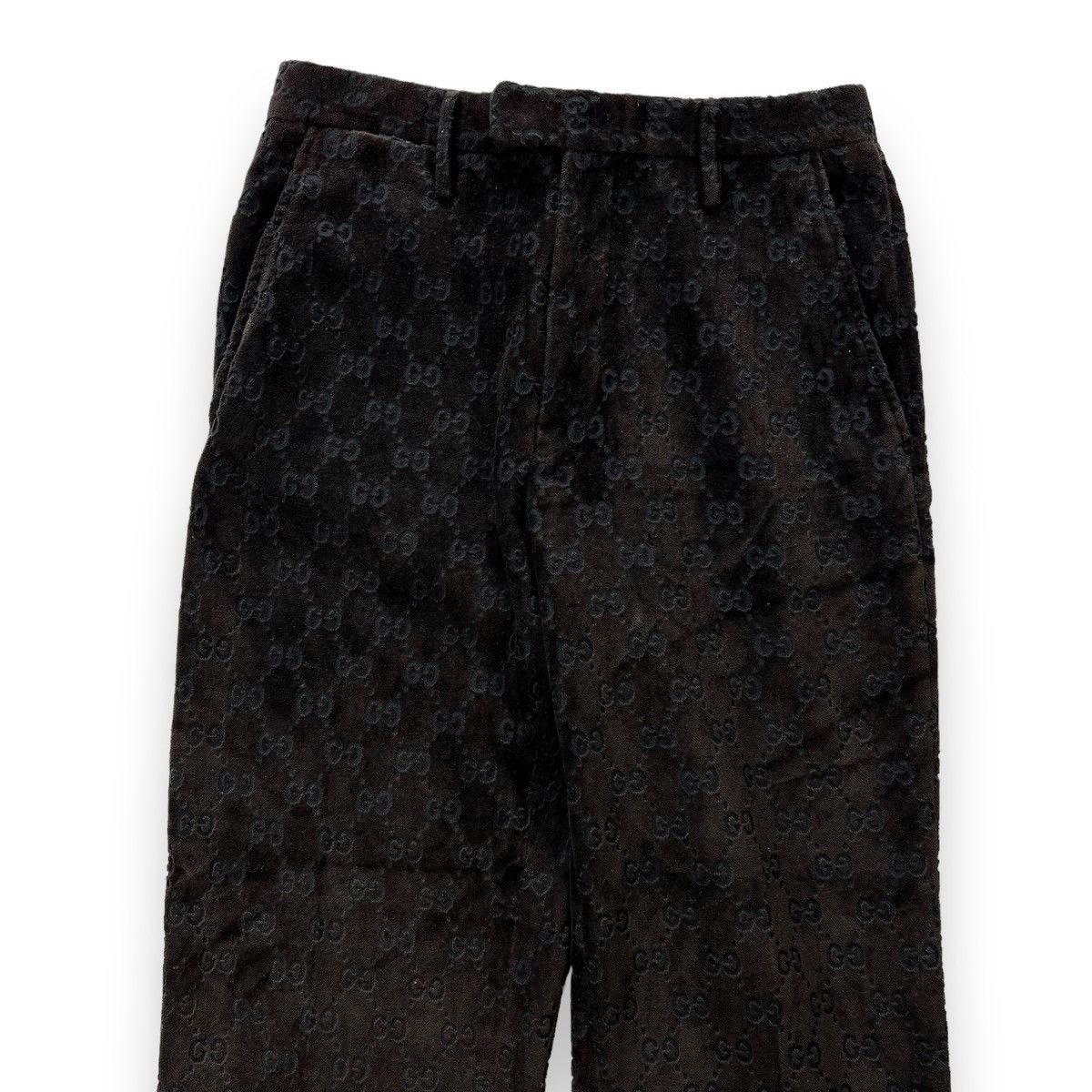 Image of Gucci By Tom Ford Black Velour Monogram Trousers, Men's (Size 30)