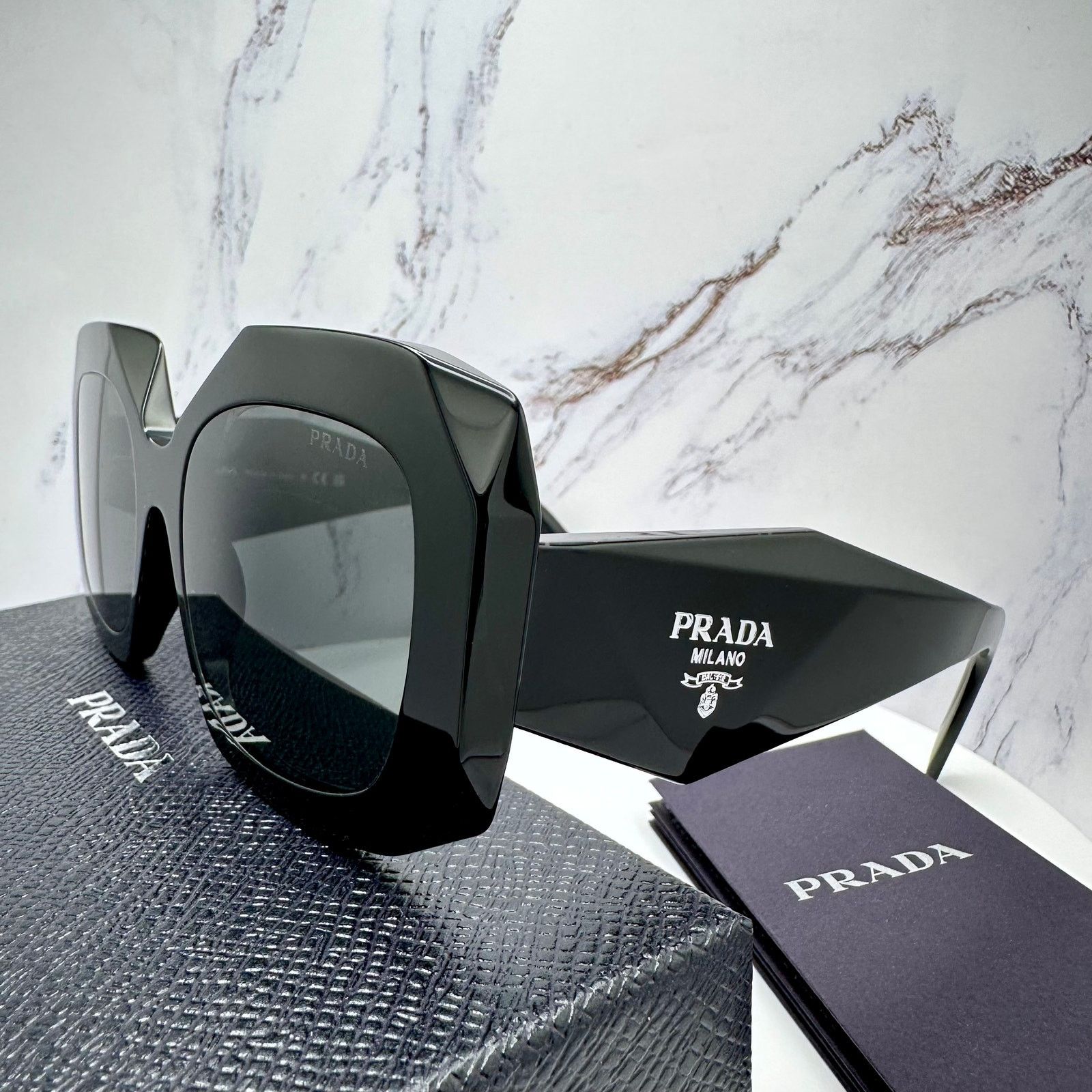 Prada New PRADA Sunglasses Black Silver Symbole Logo Oversized Size ONE SIZE - 4 Thumbnail