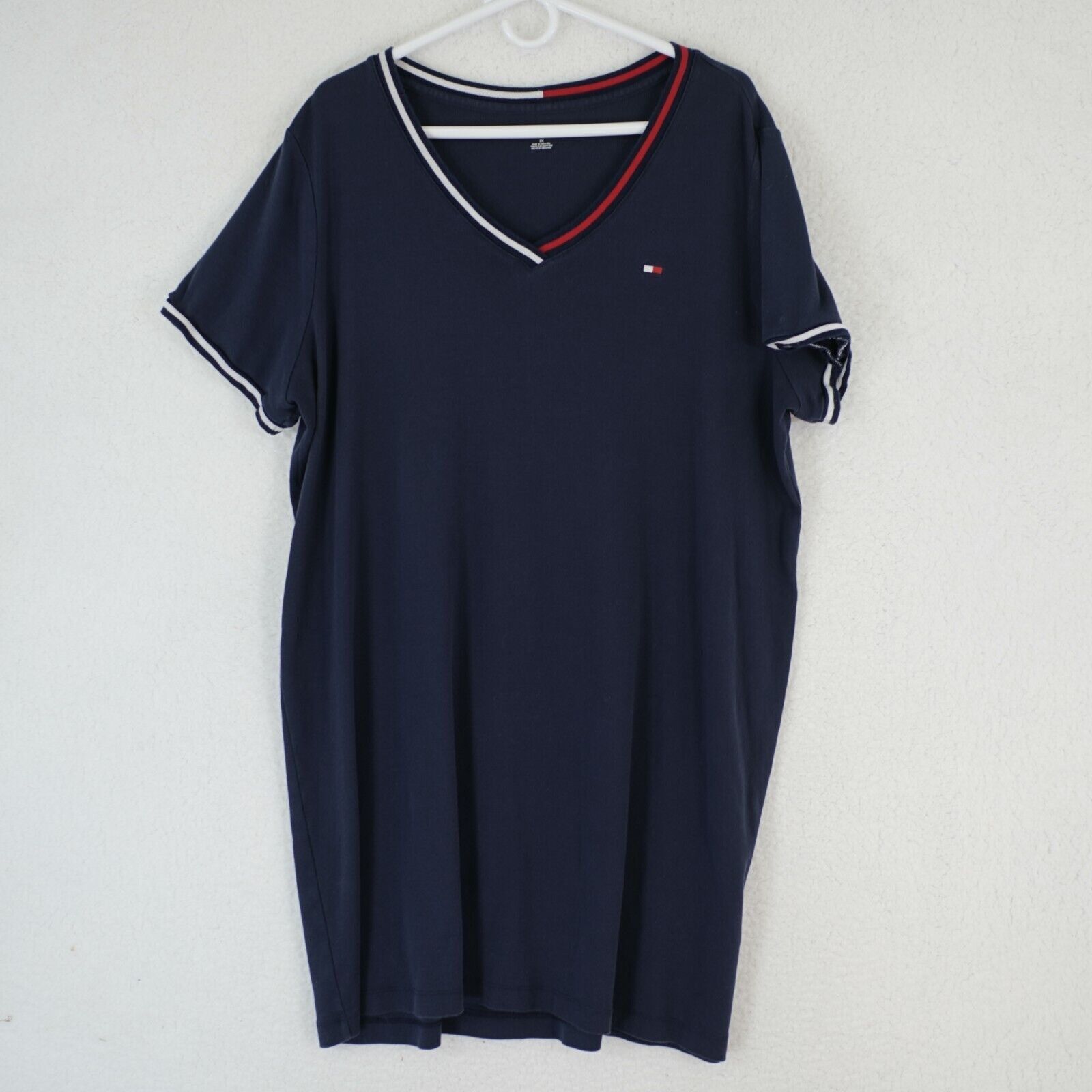 Tommy Hilfiger Tommy Hilfiger Blue V-Neck Capped Short Sleeve Shirt Dress X Size XL / US 12-14 / IT 48-50 - 1 Thumbnail