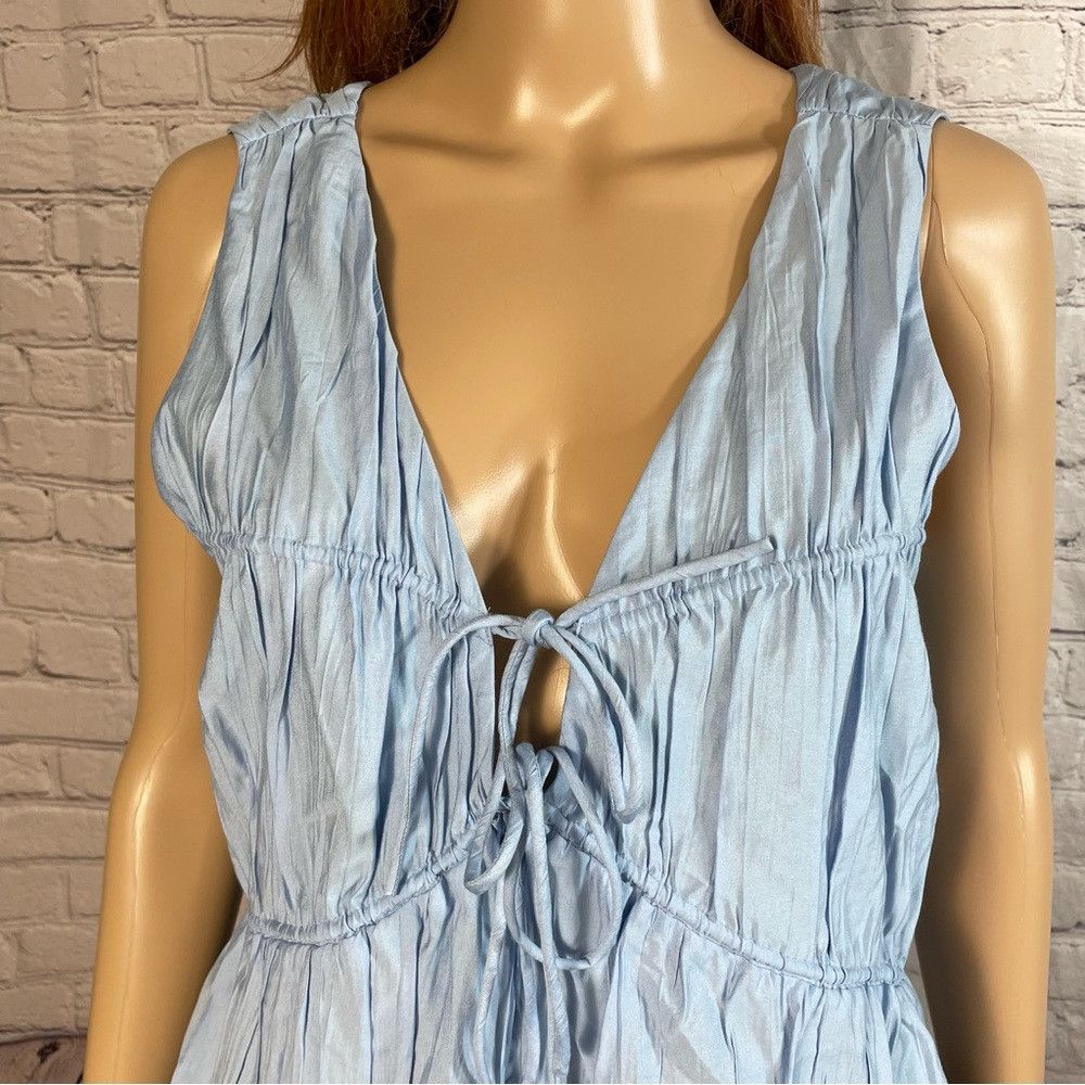 Frame New Frame Tie Front Cinched Crinkle Light Blue Blouse Tank Size XL / US 12-14 / IT 48-50 - 3 Thumbnail