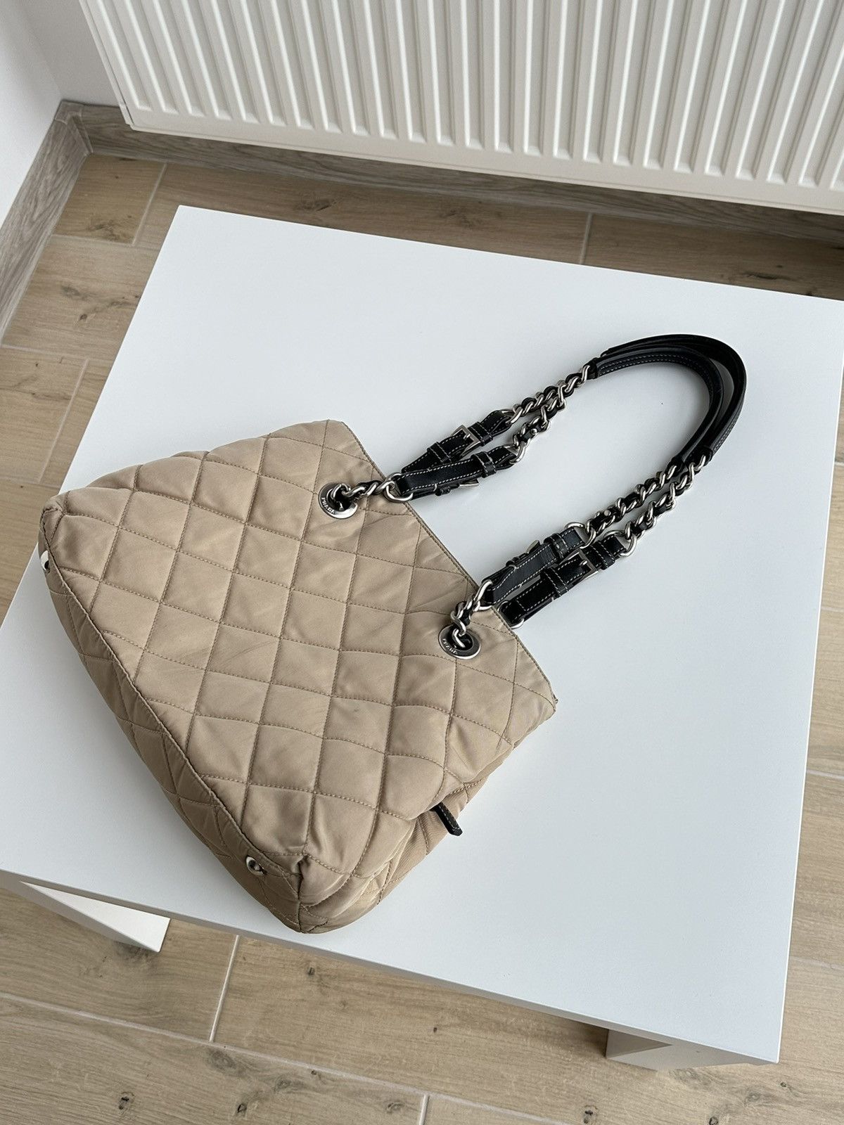 Prada Prada Quilted Chain Shoulder Bag Nylon Beige Tessuto bag Size ONE SIZE - 16 Thumbnail