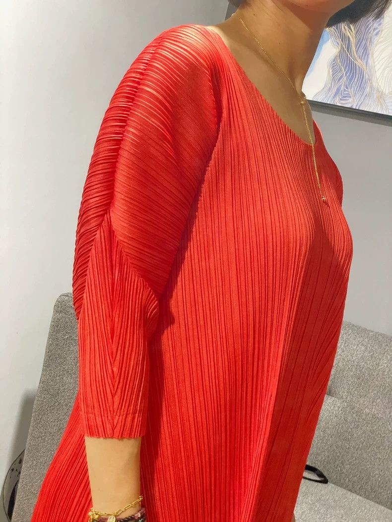 Issey Miyake Issey Miyake size:3 Orange-red pleated dress Size XS / US 0-2 / IT 36-38 - 3 Thumbnail