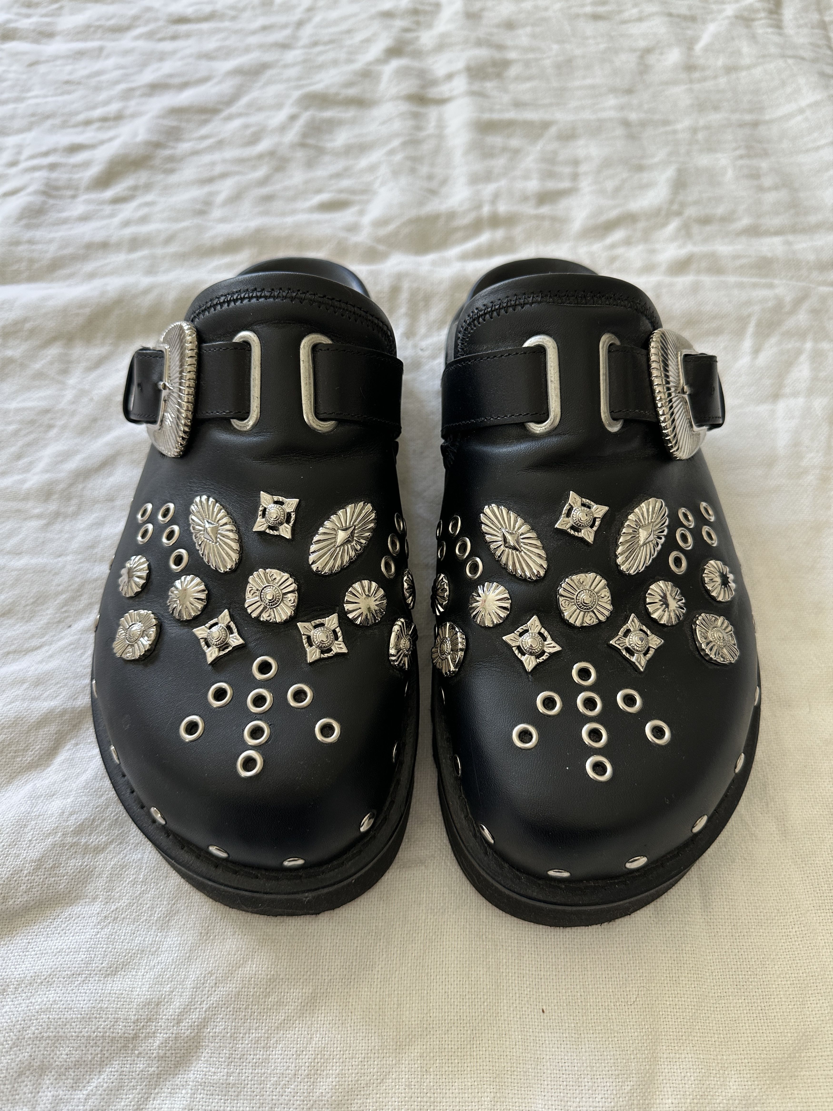 Pre-owned Toga Virilis Western Bit Studded Leather Slide Mule Shoes Loafers In Black
