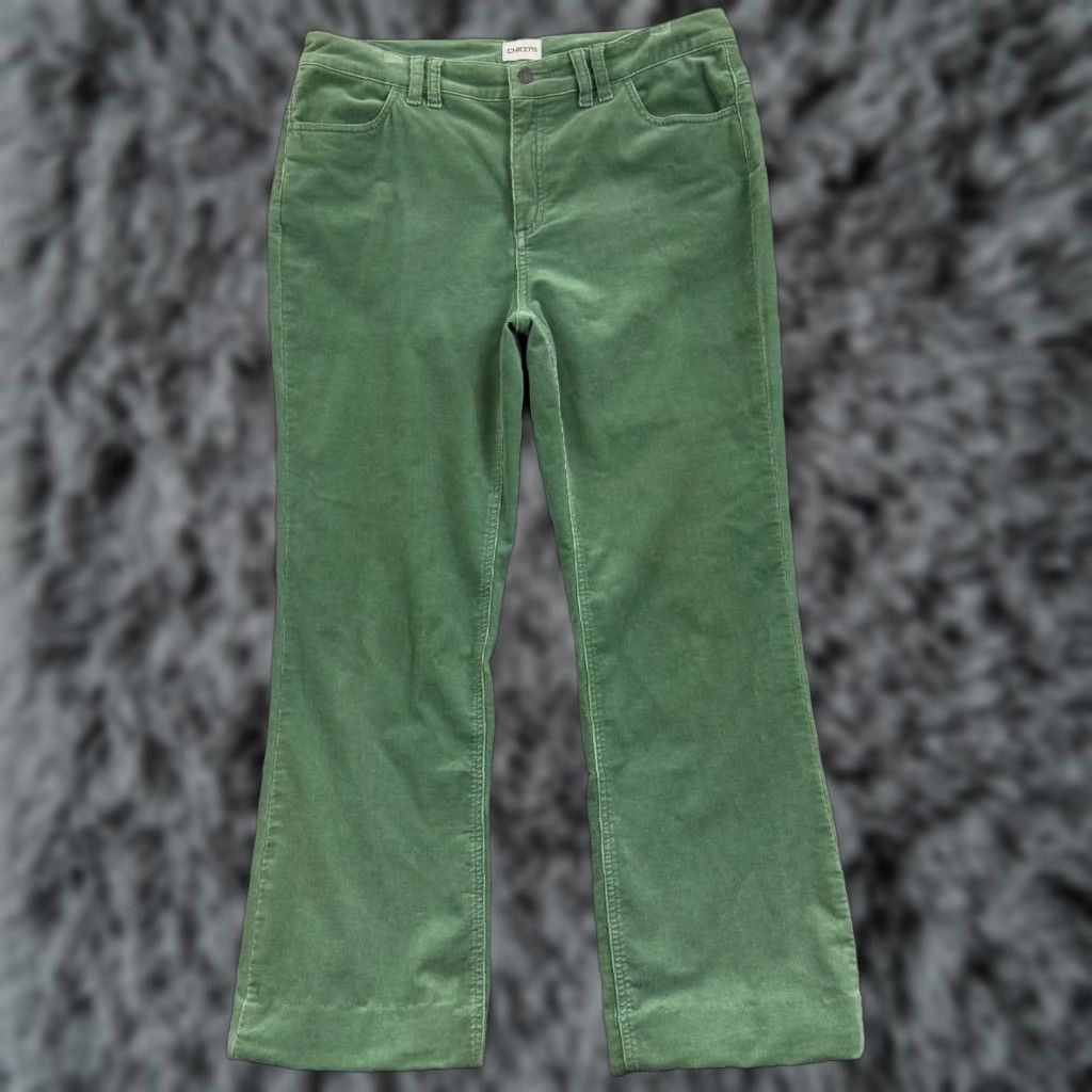 Vintage VINTAGE Chico's Pants Womens 1 Green Corduroy Straight Casual 34x28 Chino Stretch Boyfriend Fit Womens Size 25" / US 0 / IT 36 - 1 Thumbnail